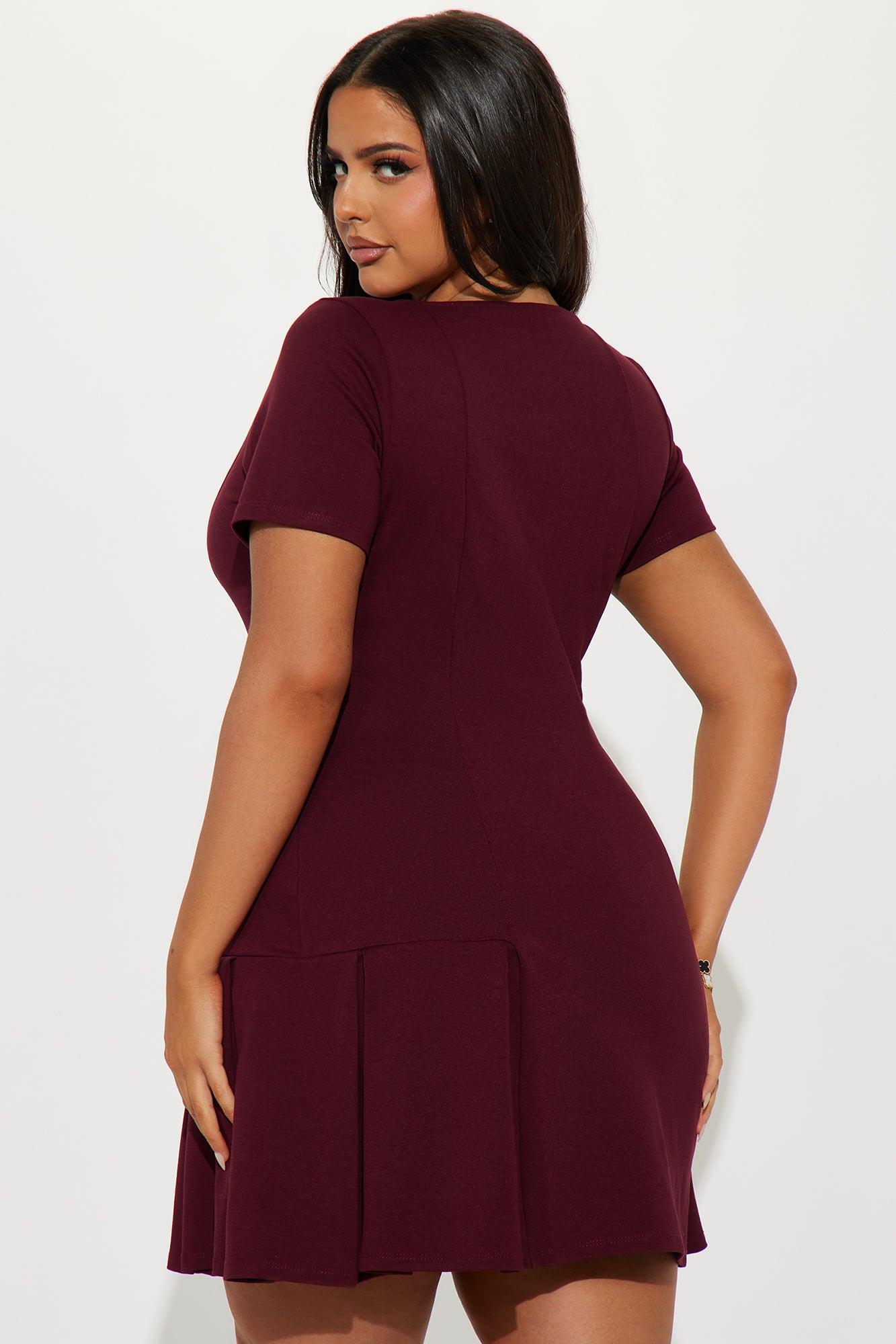 Business Beauty Pleated Mini Dress - Wine Product Image