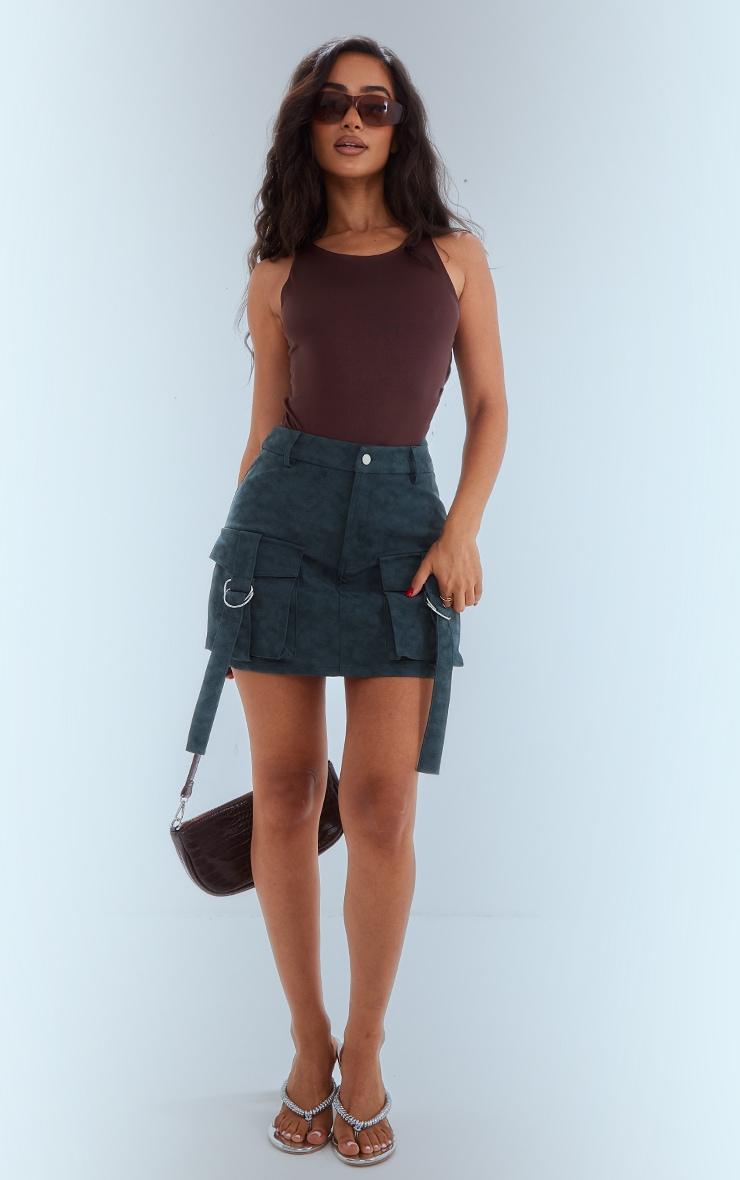 Petite Green Washed Faux Leather Pocket Cargo Mini Skirt Product Image