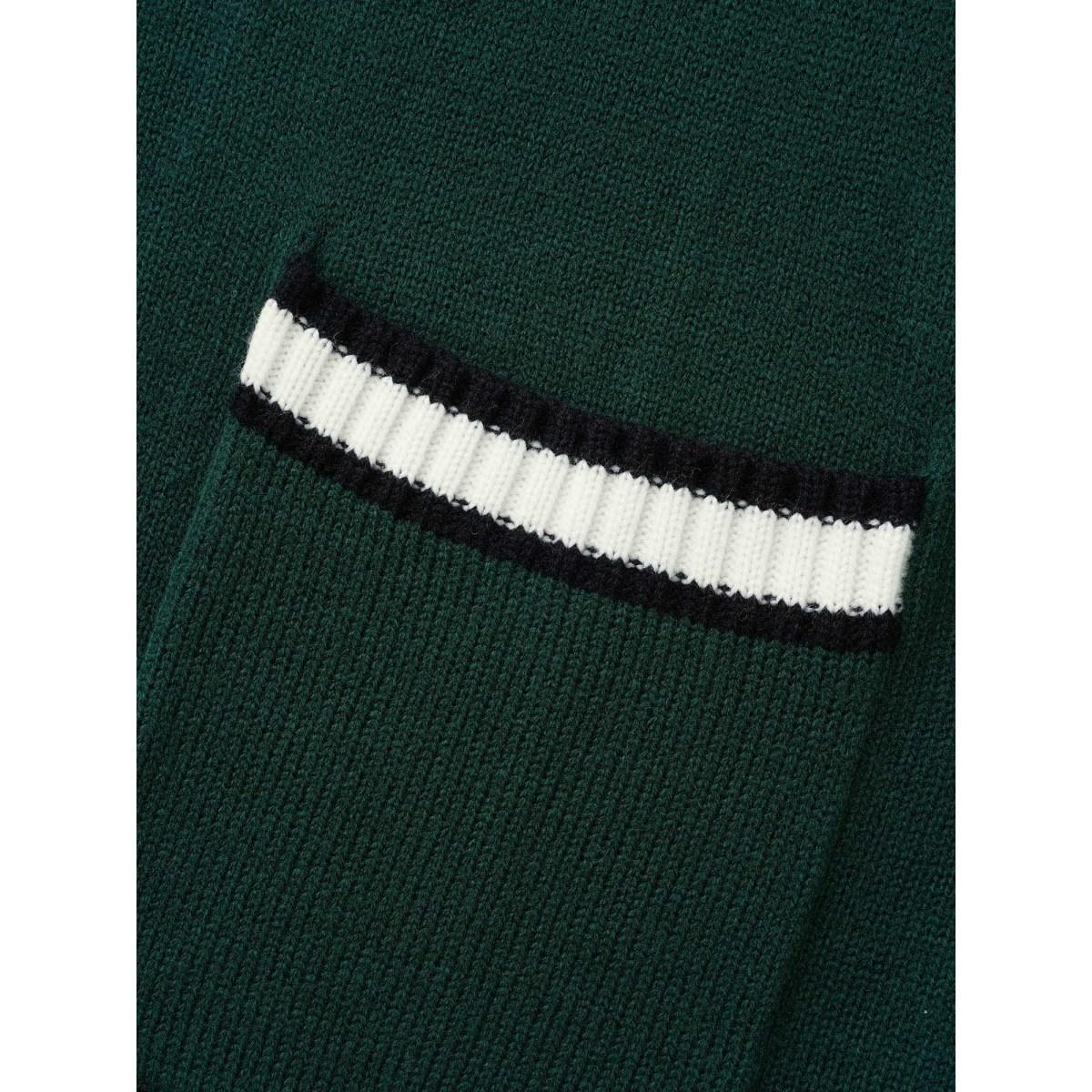 Plus Size Contrast Trim Button Up Pocket Cardigan DarkGreen Women Casual Loose Long Sleeve Everyday Cardigans BloomChic 28/5X Product Image