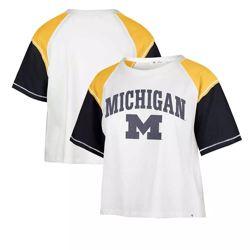Women's '47 White Michigan Wolverines Serenity Gia Cropped T-Shirt, Size: Small Product Image
