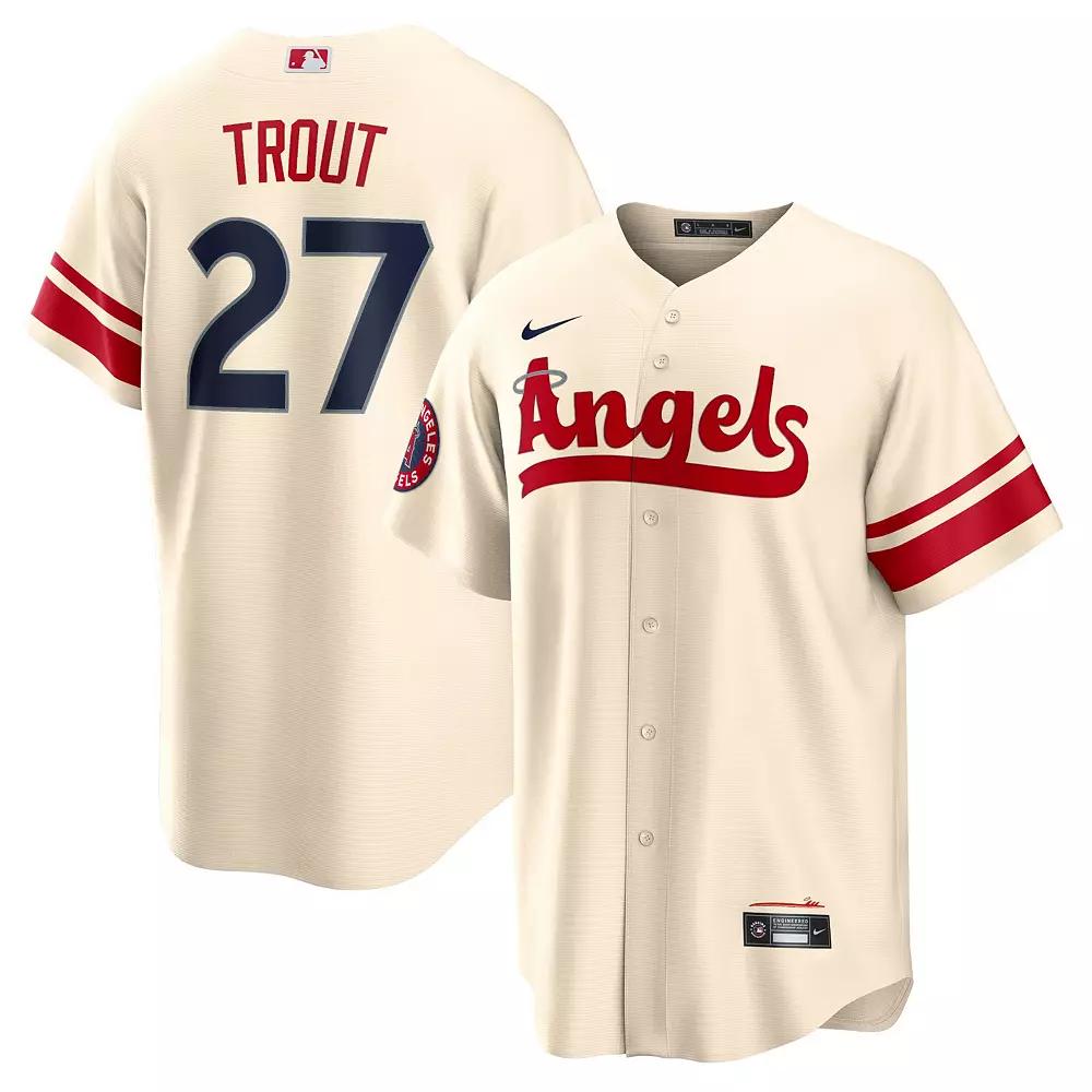 Men's Nike Mike Trout Cream Los Angeles Angels 2022 City Connect Replica Player Jersey, Size: 3XL, Beige Product Image