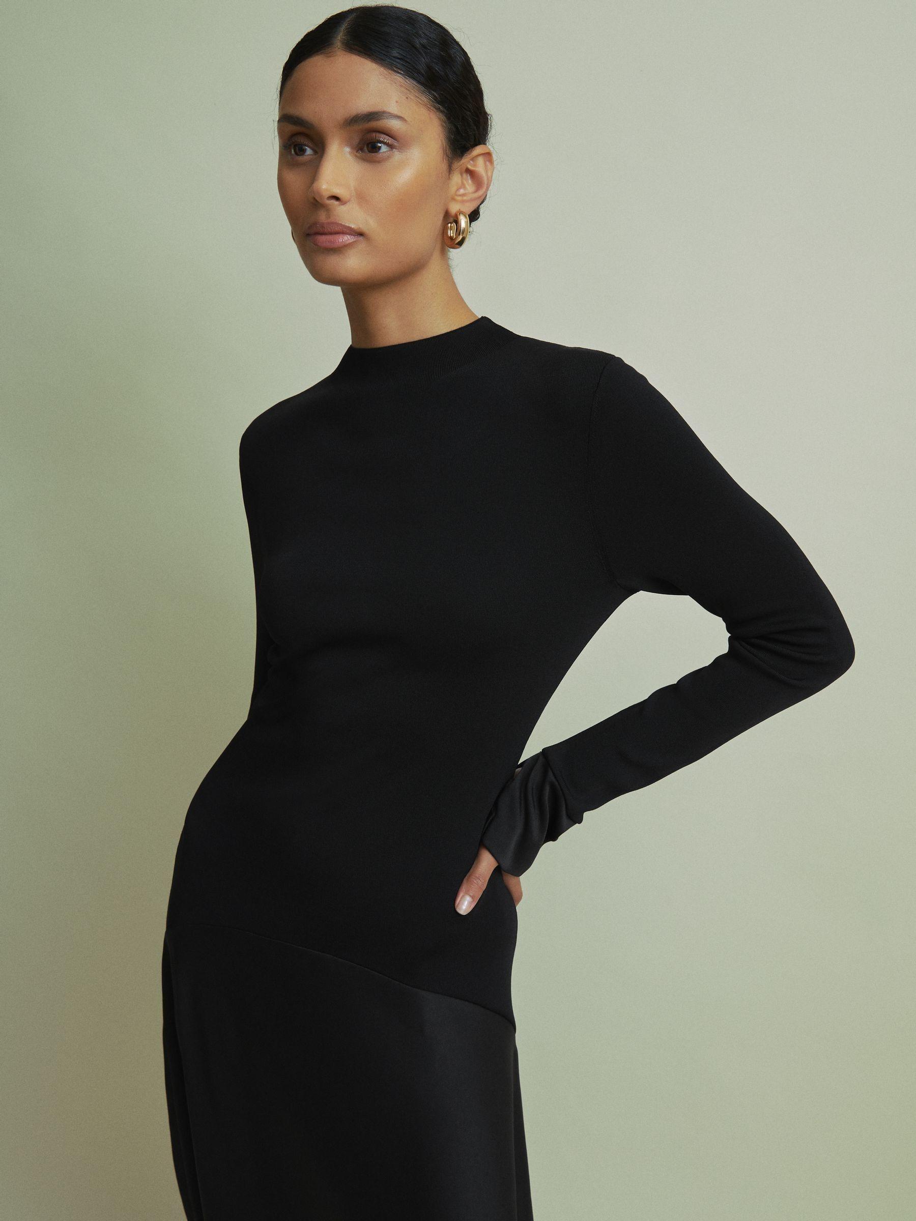Florere Knitted Satin Midi Dress in Black Product Image