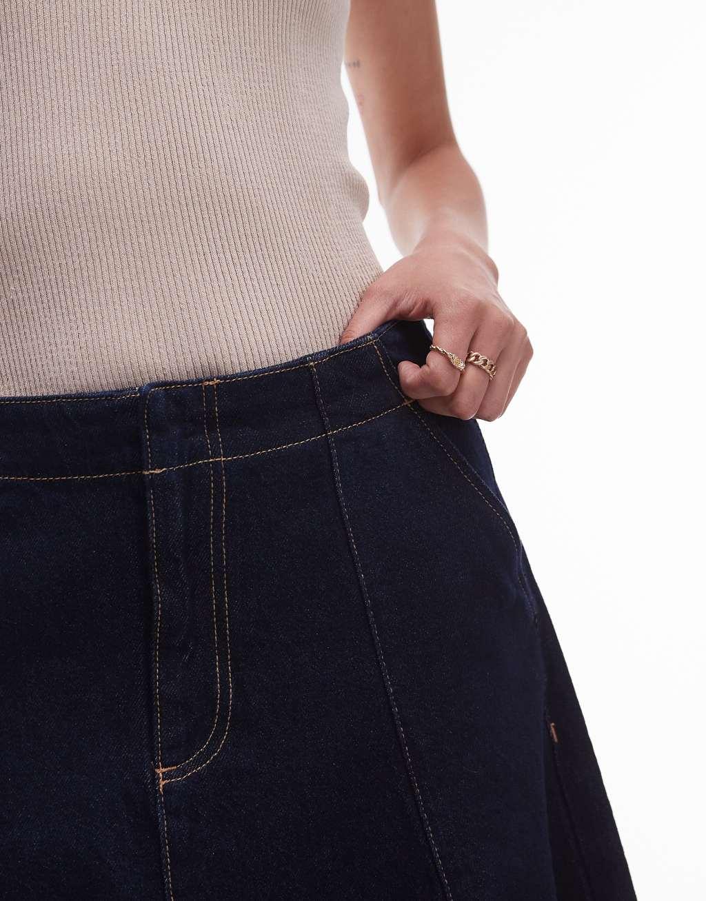 Mango denim pleated midi skirt in dark blue Product Image