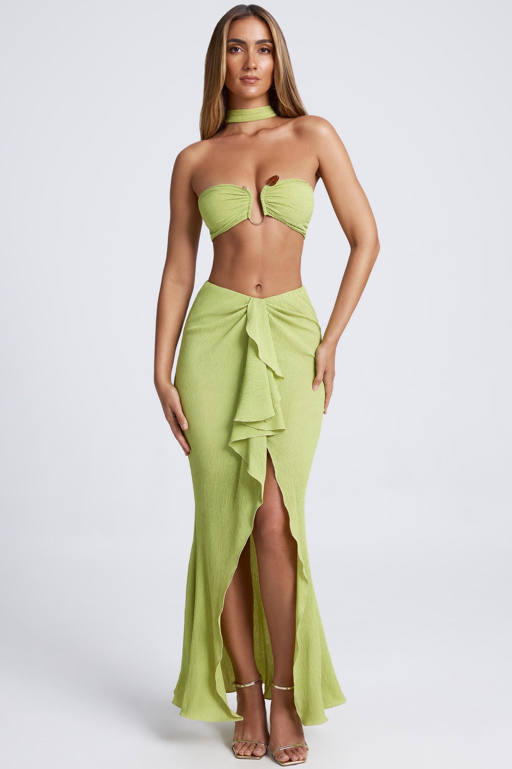 Hardware Detail Choker Crop Top in Olive Green Product Image