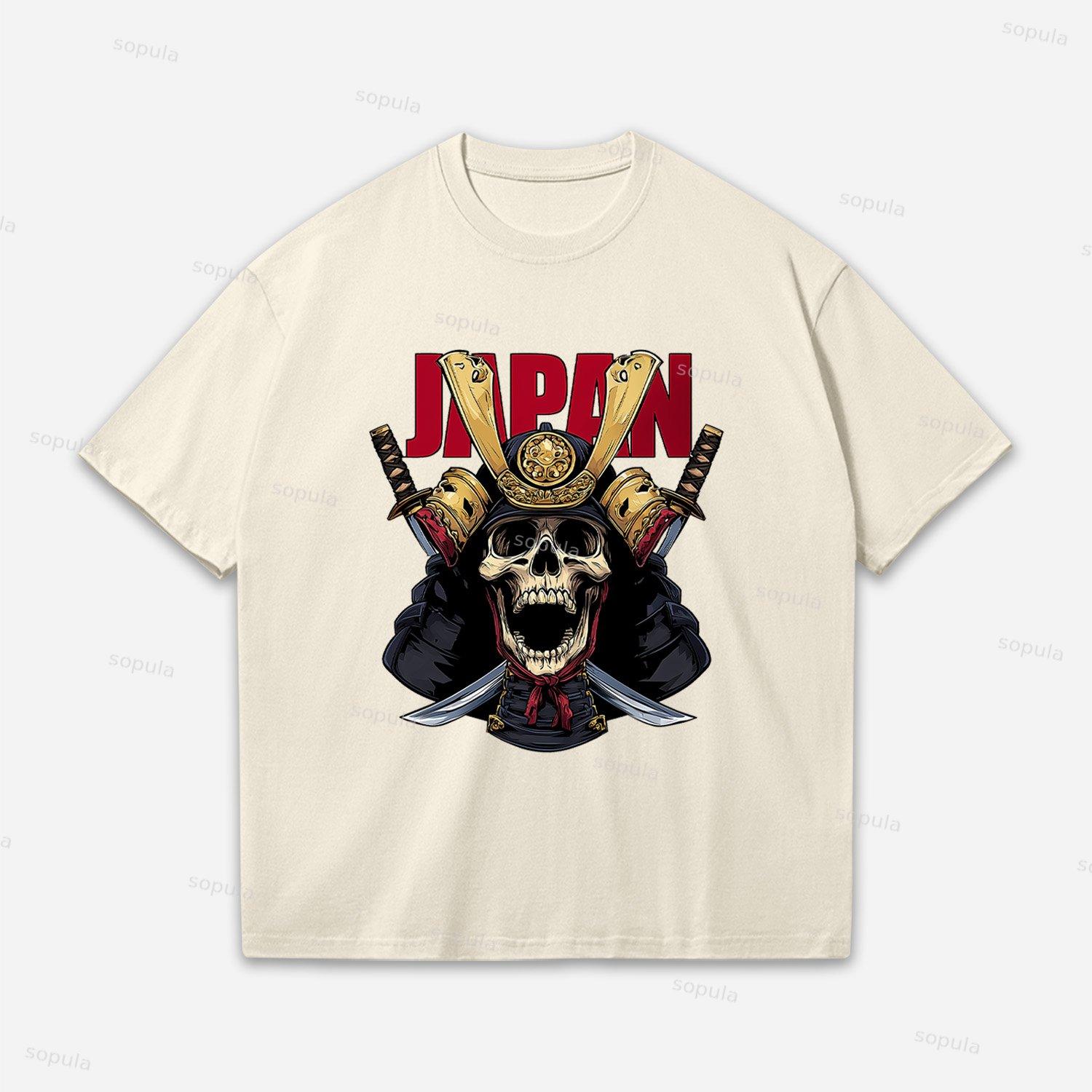 Japan Samurai Helmet Skull Oversized Cotton T-shirt Product Image
