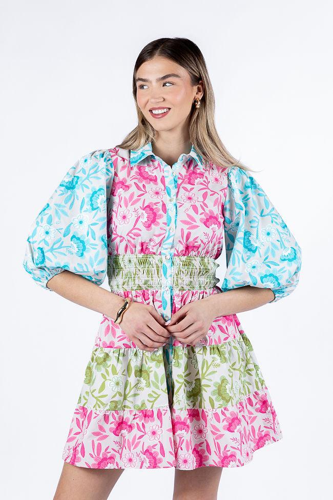 Fresh Blooms Multi Colorblock Floral Mini Dress FINAL SALE Product Image