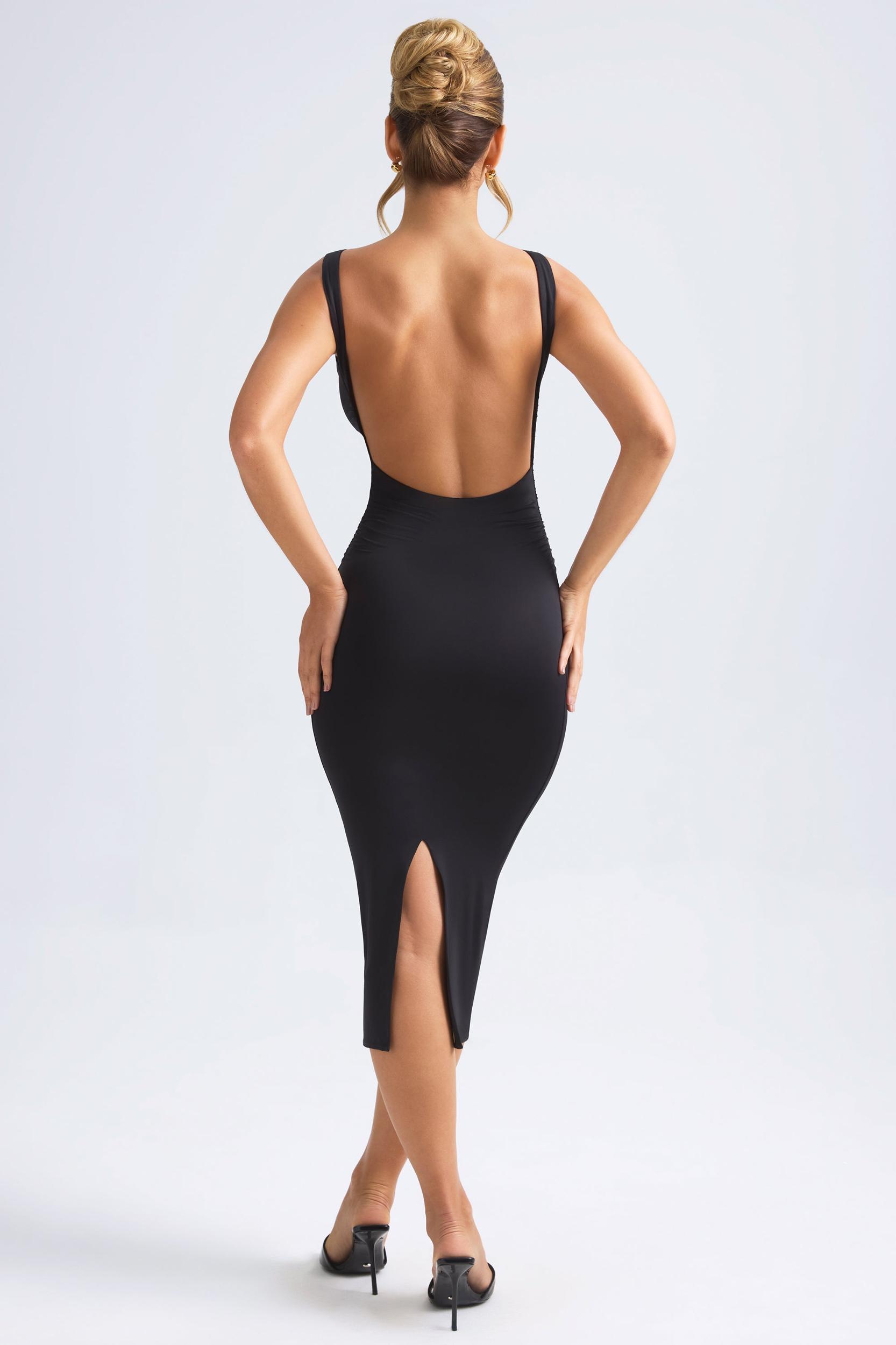 Ruched Open-Back Midaxi Dress in Black Product Image