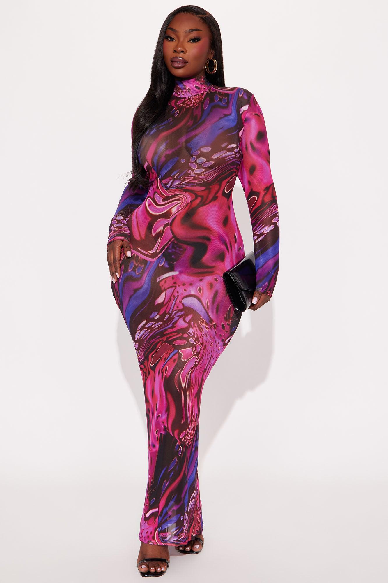 Vivid Sins Mesh Maxi Dress - Pink/combo Female Product Image