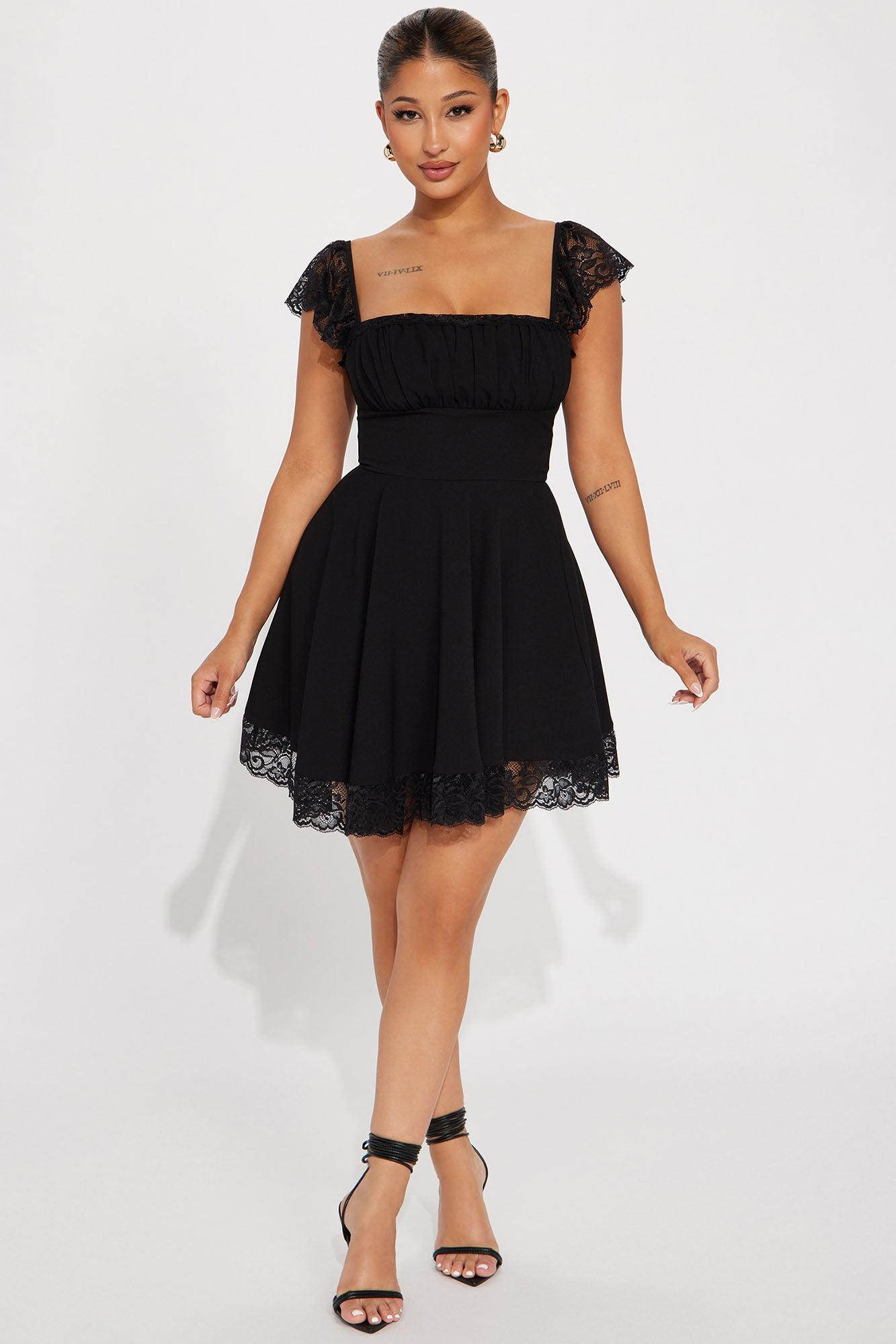 Alexandria Lace Trim Mini Dress - Black Product Image