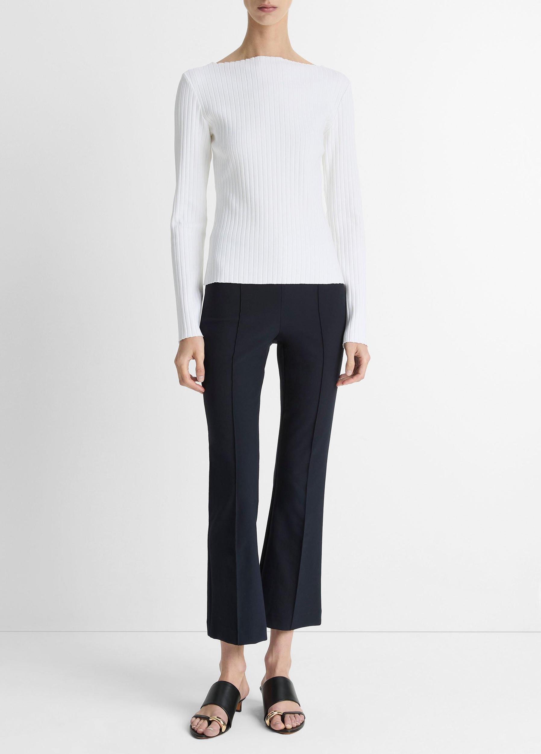 Ribbed Cotton-Blend Slash-Neck Long-Sleeve Top Product Image