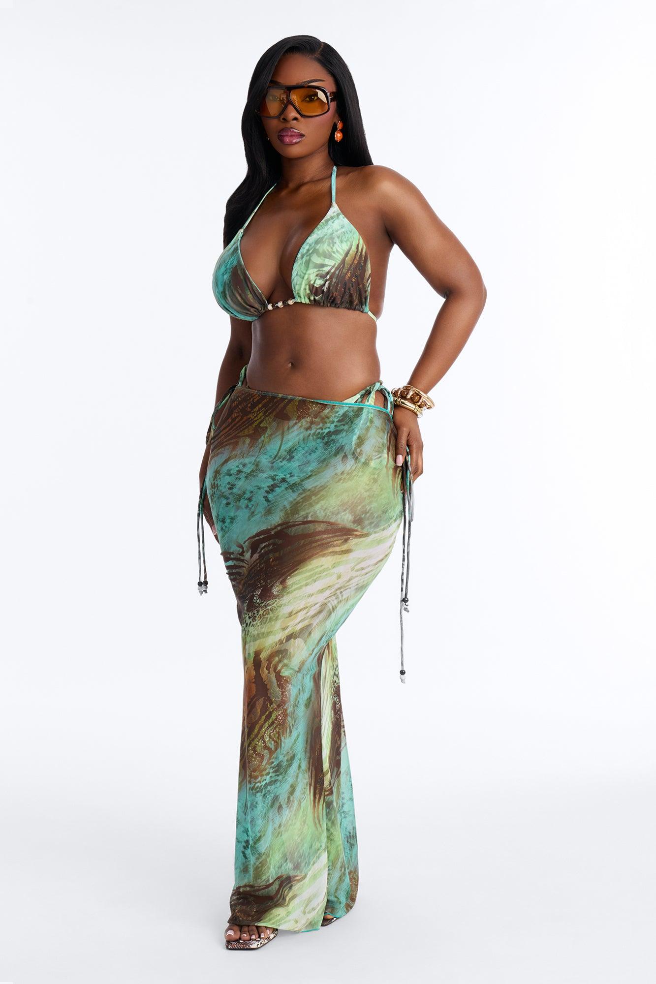 Chantel 3 Piece Bikini And Sarong Set - Green/combo Female Product Image