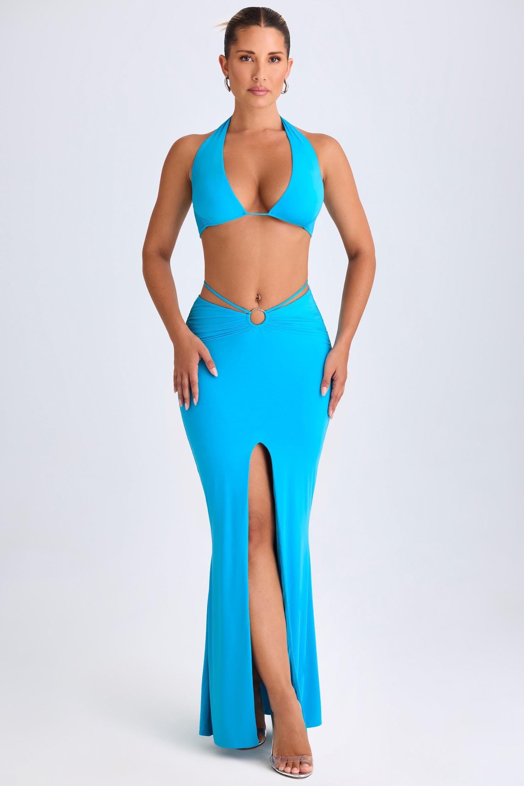 Hardware-Detail Mid-Rise Maxi Skirt in Aqua Blue Product Image