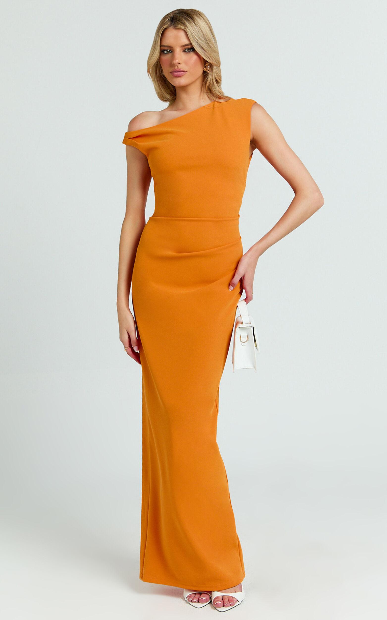 Genie Maxi Dress - Off The Shoulder Dress in Orange Product Image