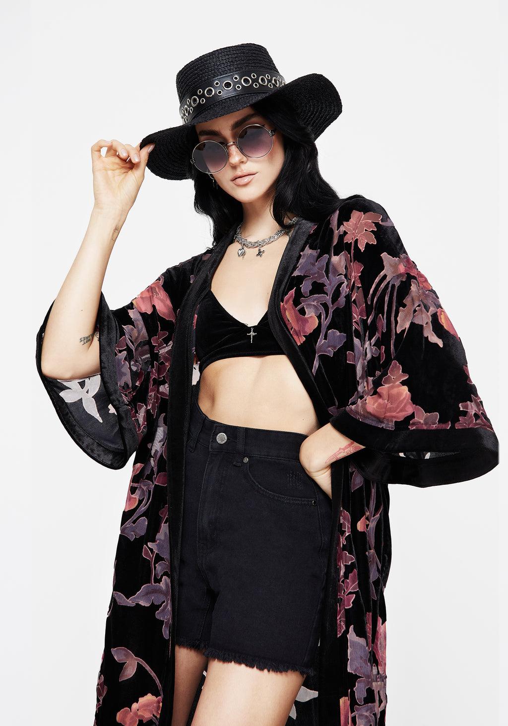 Waterlily Burnout Fringe Trim Longline Kimono Product Image