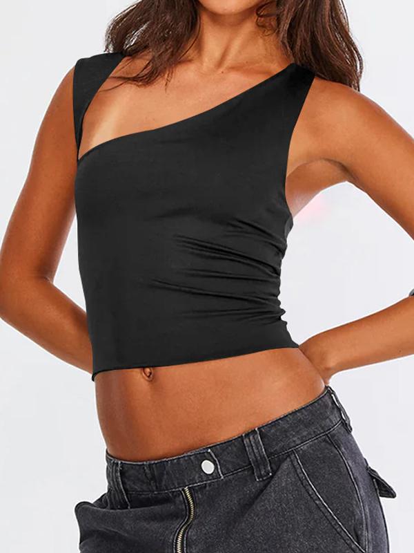 Plain Asymmetry Backless Tank Top Product Image