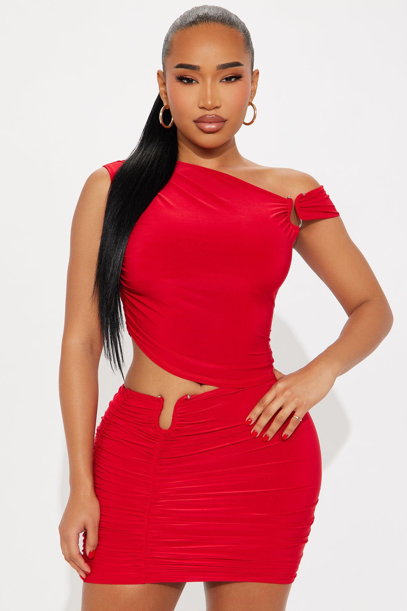 Rosalie Doubled Layer Mini Skirt Set - Red Product Image