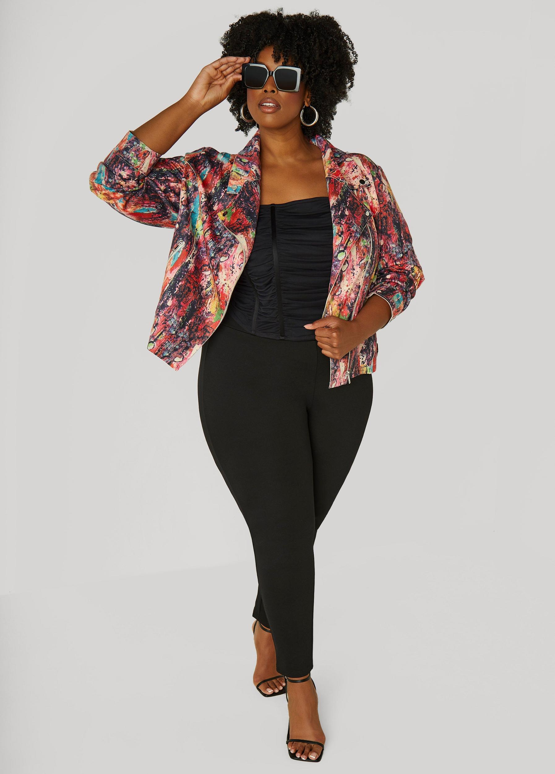 Plus Size Graffiti Print Moto Jacket Ashley Stewart Product Image