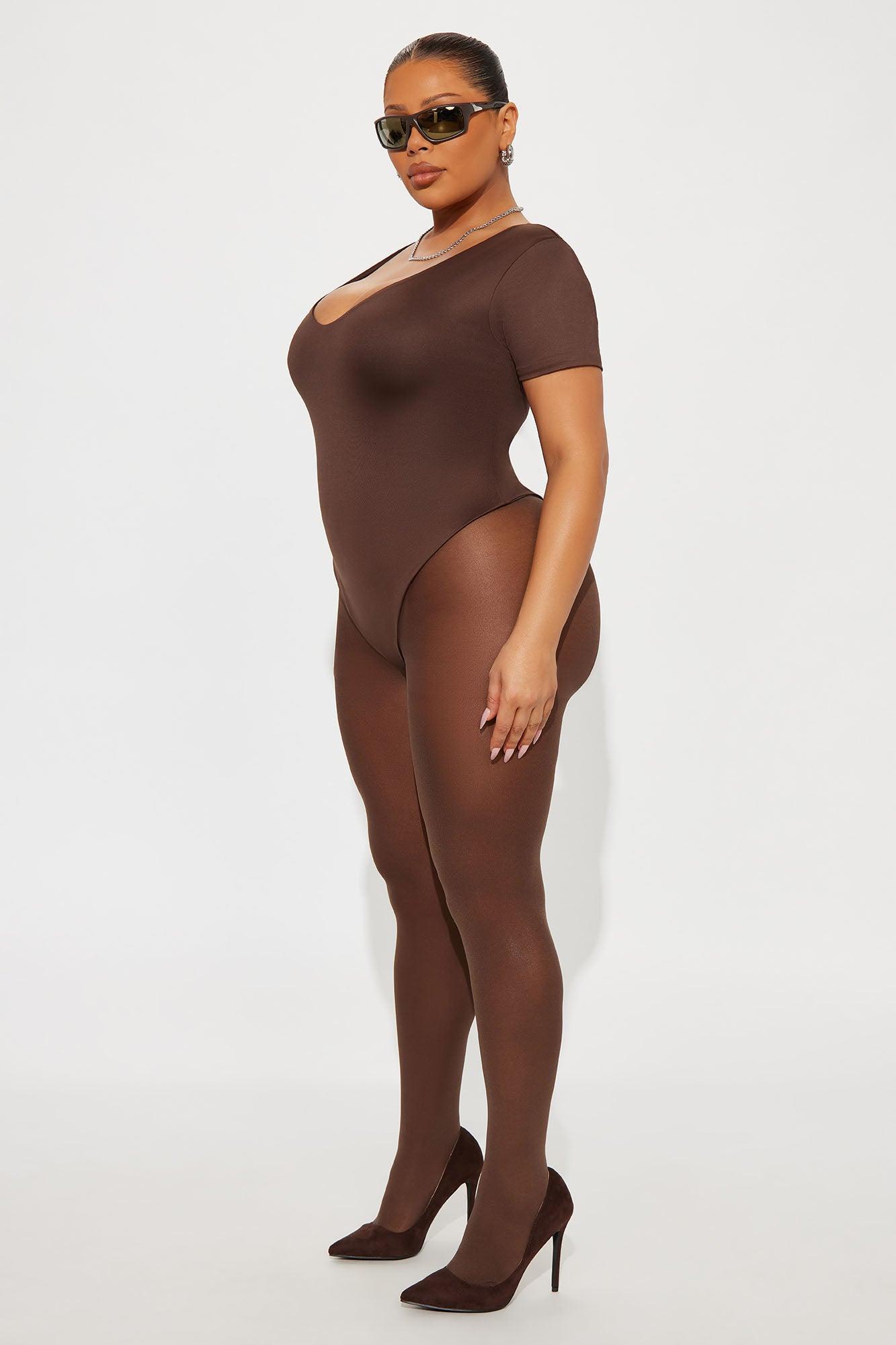 Contour Double Lined Short Sleeve High Cut Bodysuit - Chocolate Female Product Image