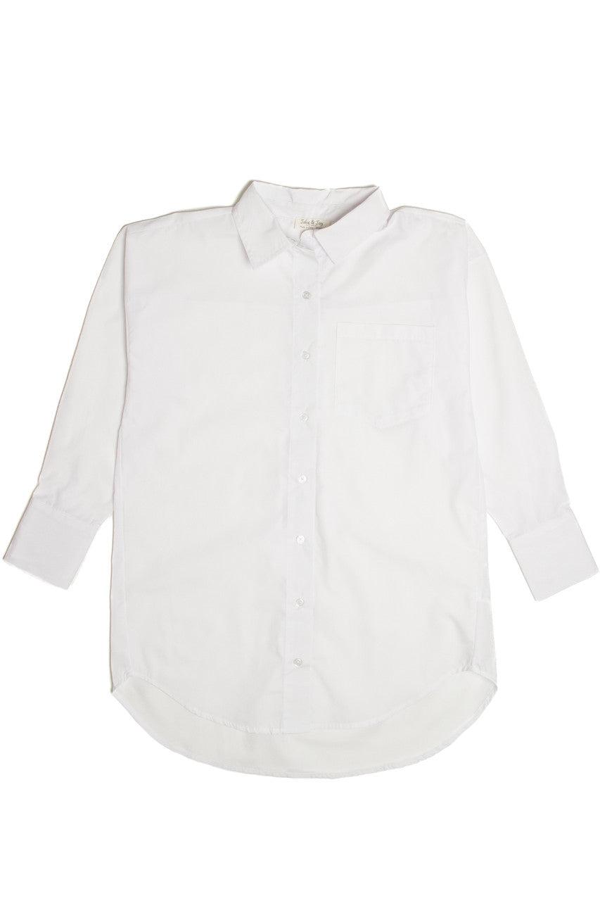 Oversized White Long Sleeve Button Up Shirt Product Image