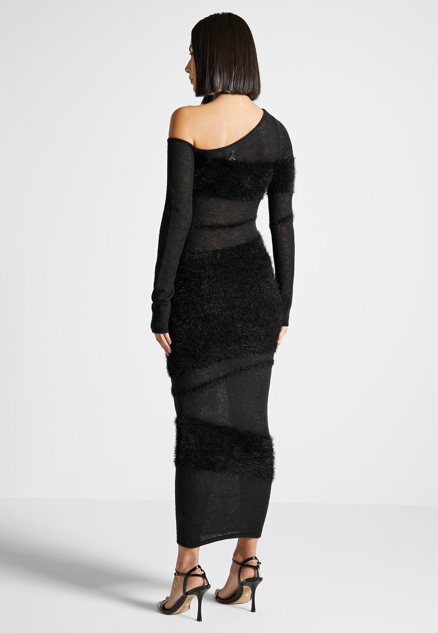 Off Shoulder Knitted Maxi Dress - Black Female Product Image