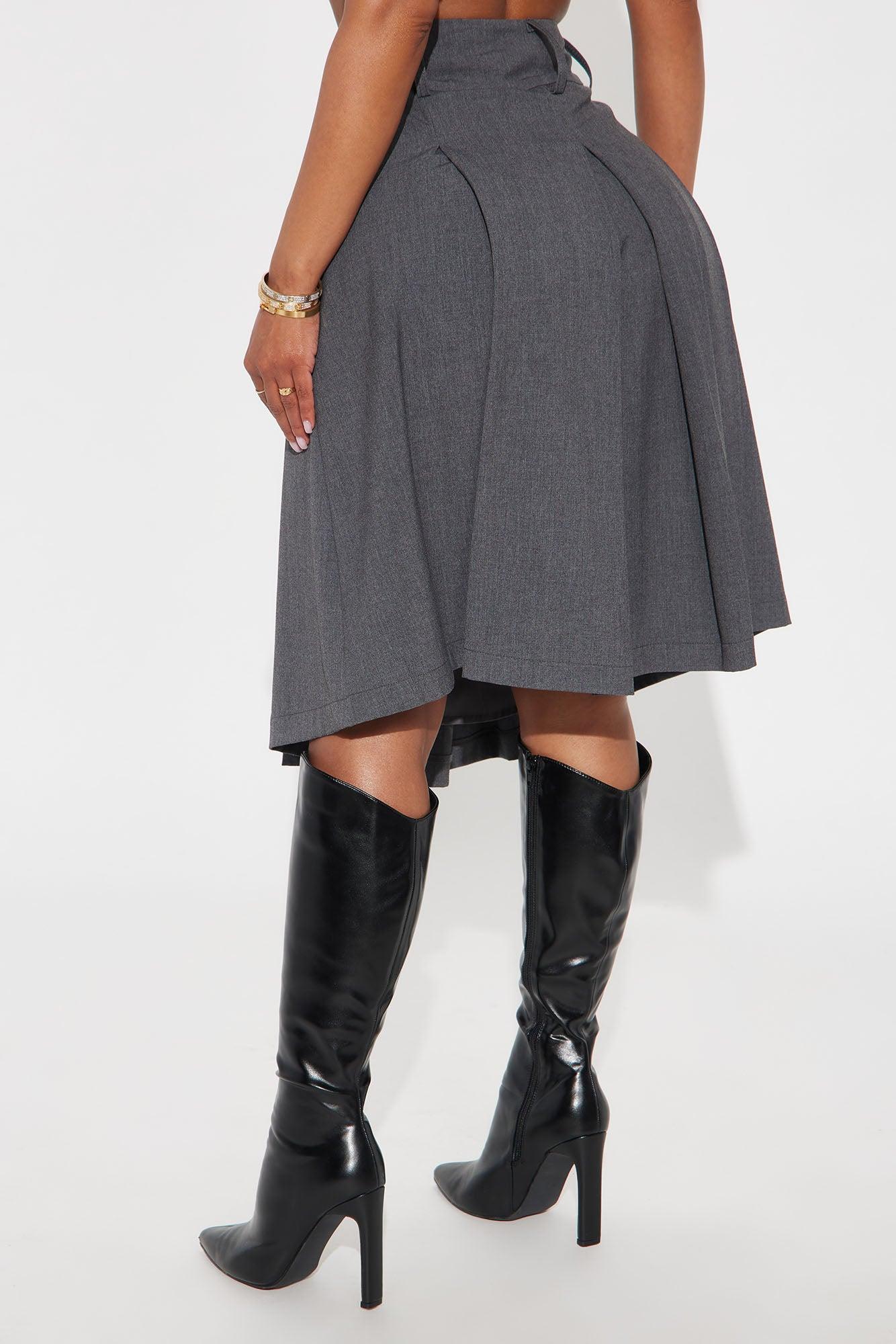 Bella Pleated Trouser Midi Skirt - Charcoal Product Image