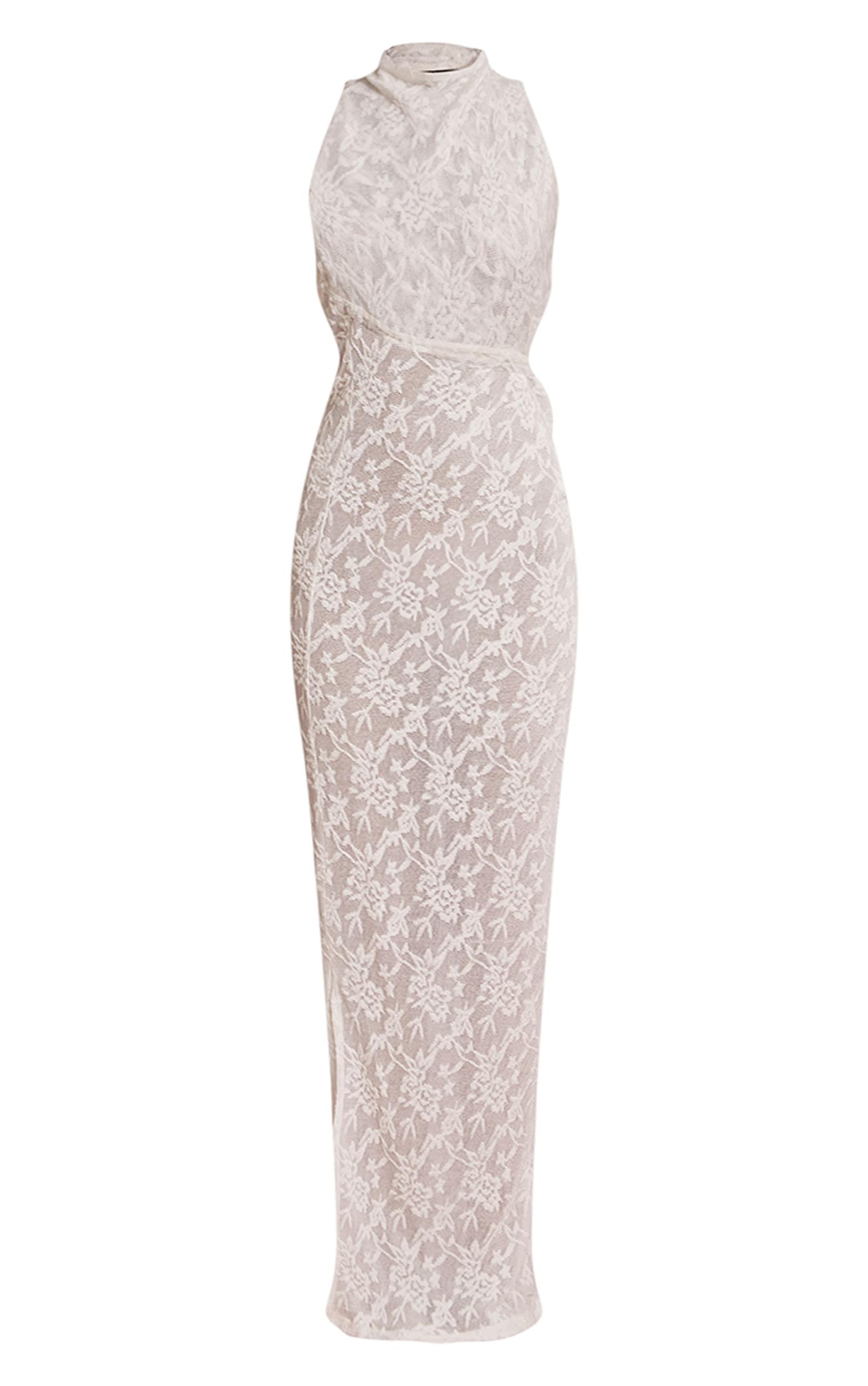 Cream Textured Knit High Neck Beach Maxi Dress Product Image