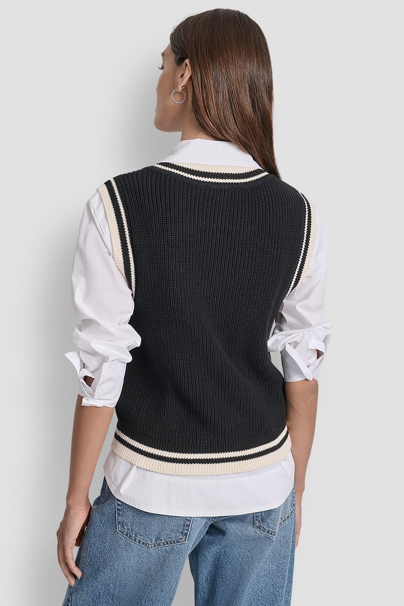 V-NECK TIPPED SLEEVELESS SWEATER Product Image