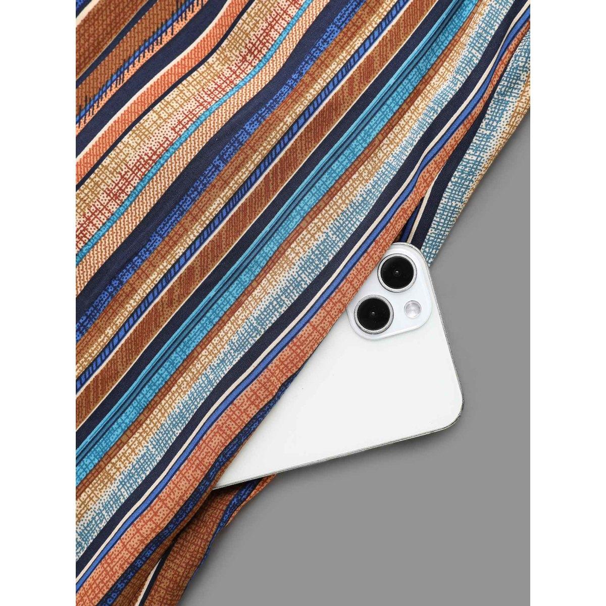 Plus Size Multicolor Contrast Striped Pocket Lantern Sleeve Blouse Women Elegant Extra Long Sleeve V-neck Everyday Blouses BloomChic 10/M Product Image