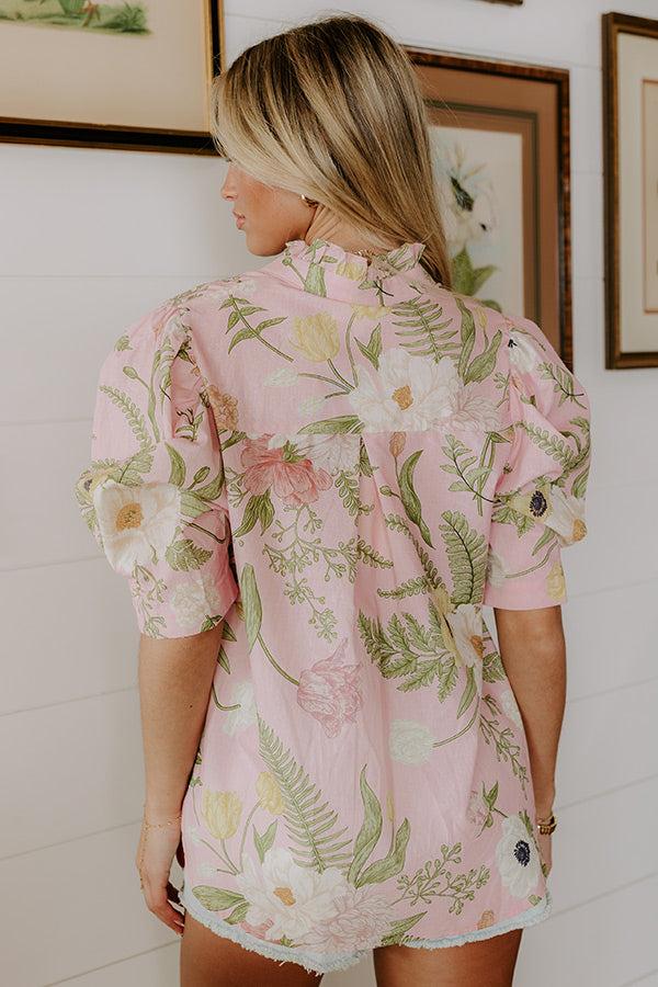 Dreaming Of Dahlias Button Up Top in Pink Product Image