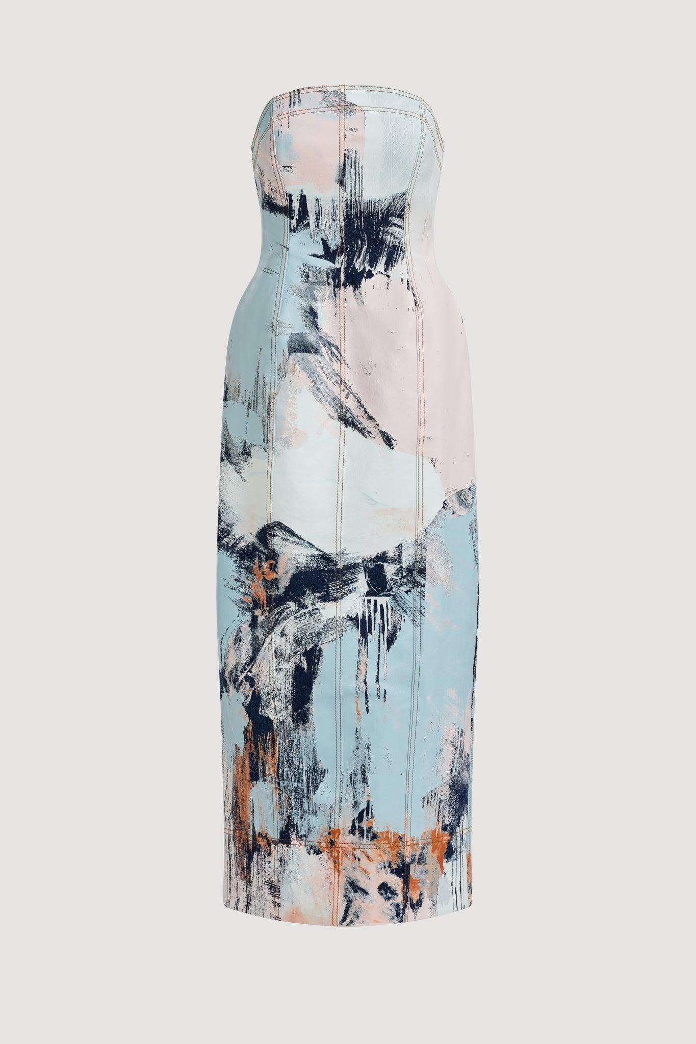 Lettera Denim Midi Dress-BRUSH STROKE / 4 Product Image
