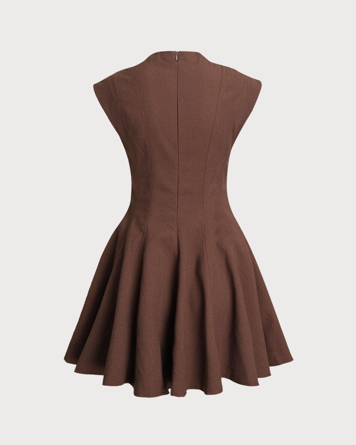 Brown Sleeveless A-Line Mini Dress Product Image