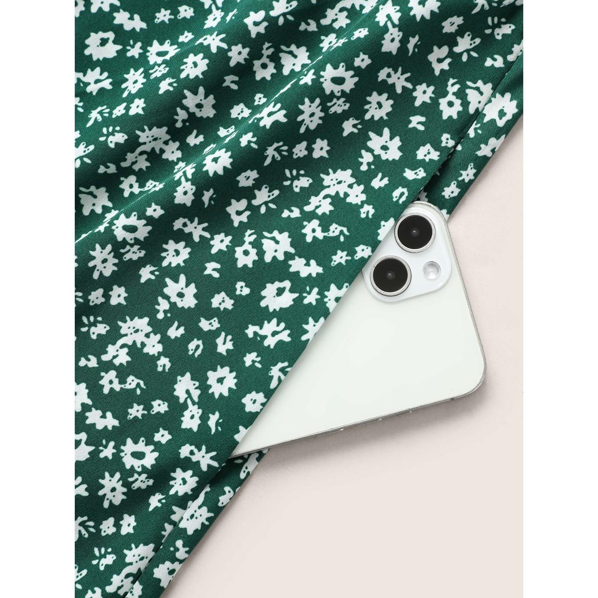 Plus Size Tulip Sleeved Round Neck Midi Dress Teal Women Elegant Belted Round Neck Short sleeve Curvy BloomChic 18-20/2X Product Image