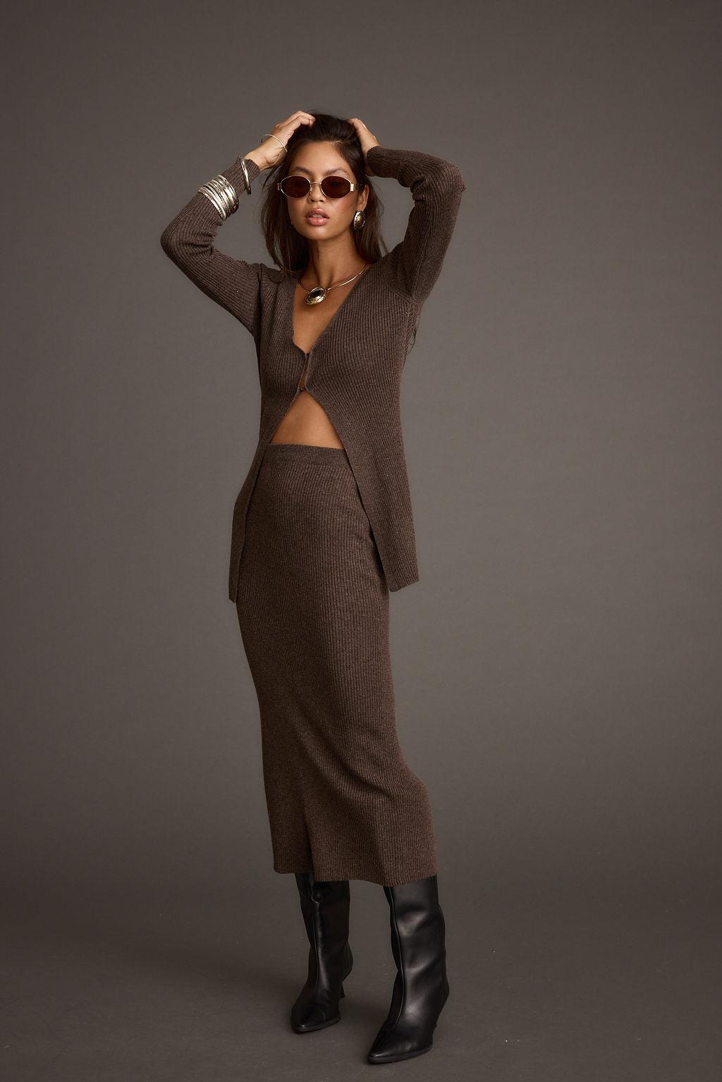 Tusk Mocha Sweater Midi Skirt Product Image