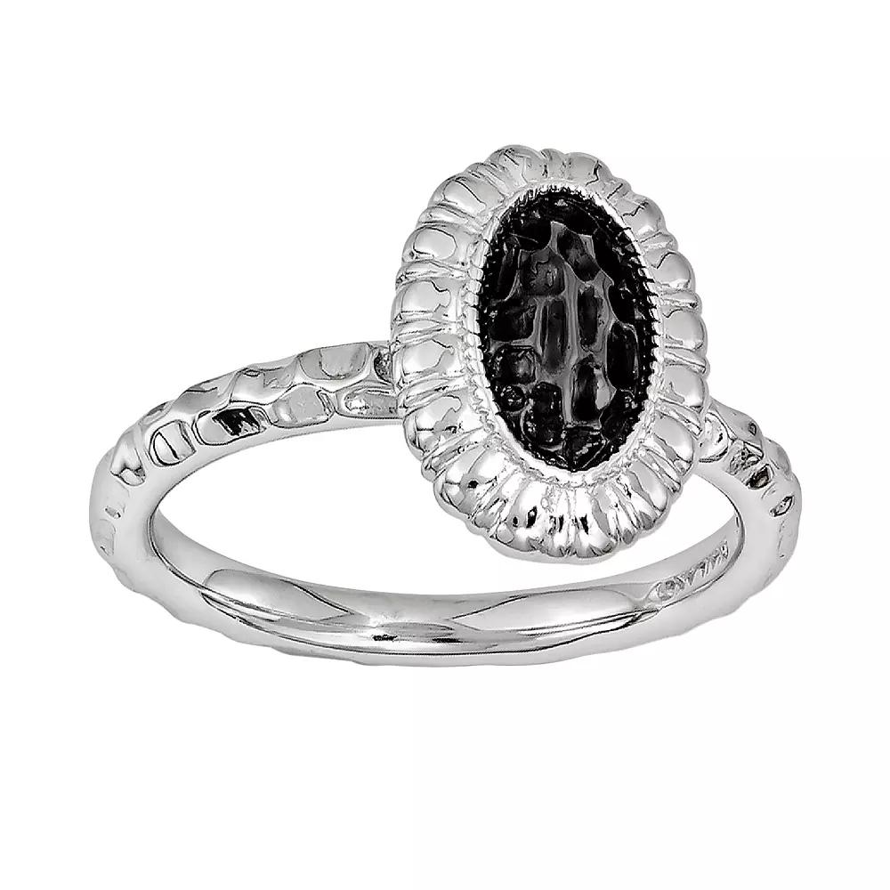 Stacks & Stones Rhodium- & Black Ruthenium-Plated Sterling Silver Textured Frame Stack Ring, Women's, Size: 5 Product Image