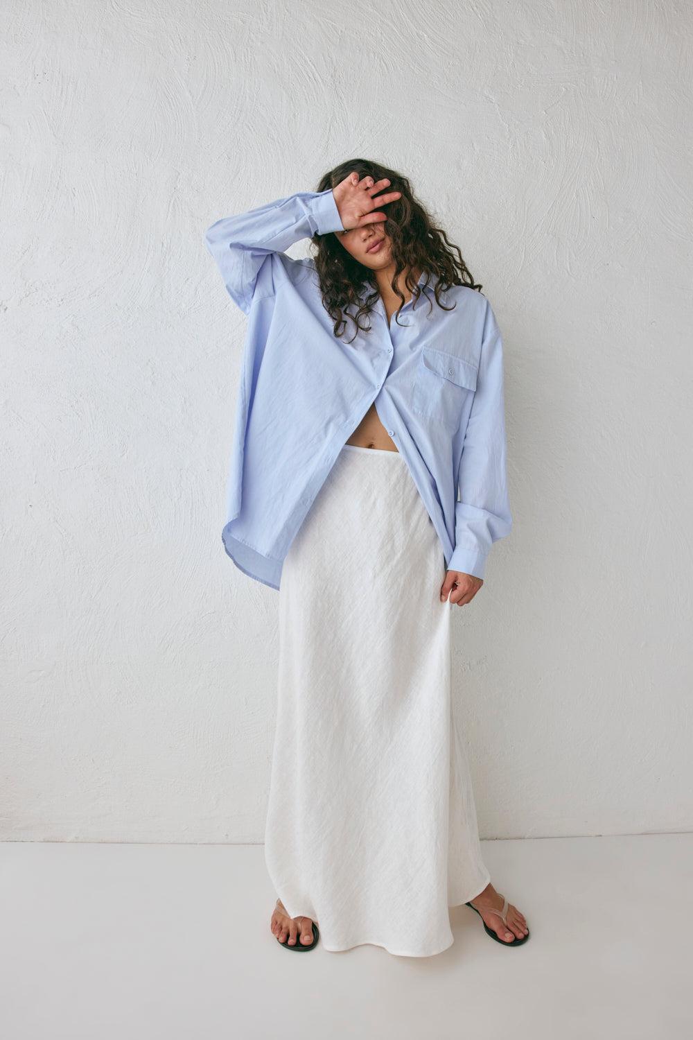 Ena Linen Bias Cut Maxi Skirt White Product Image