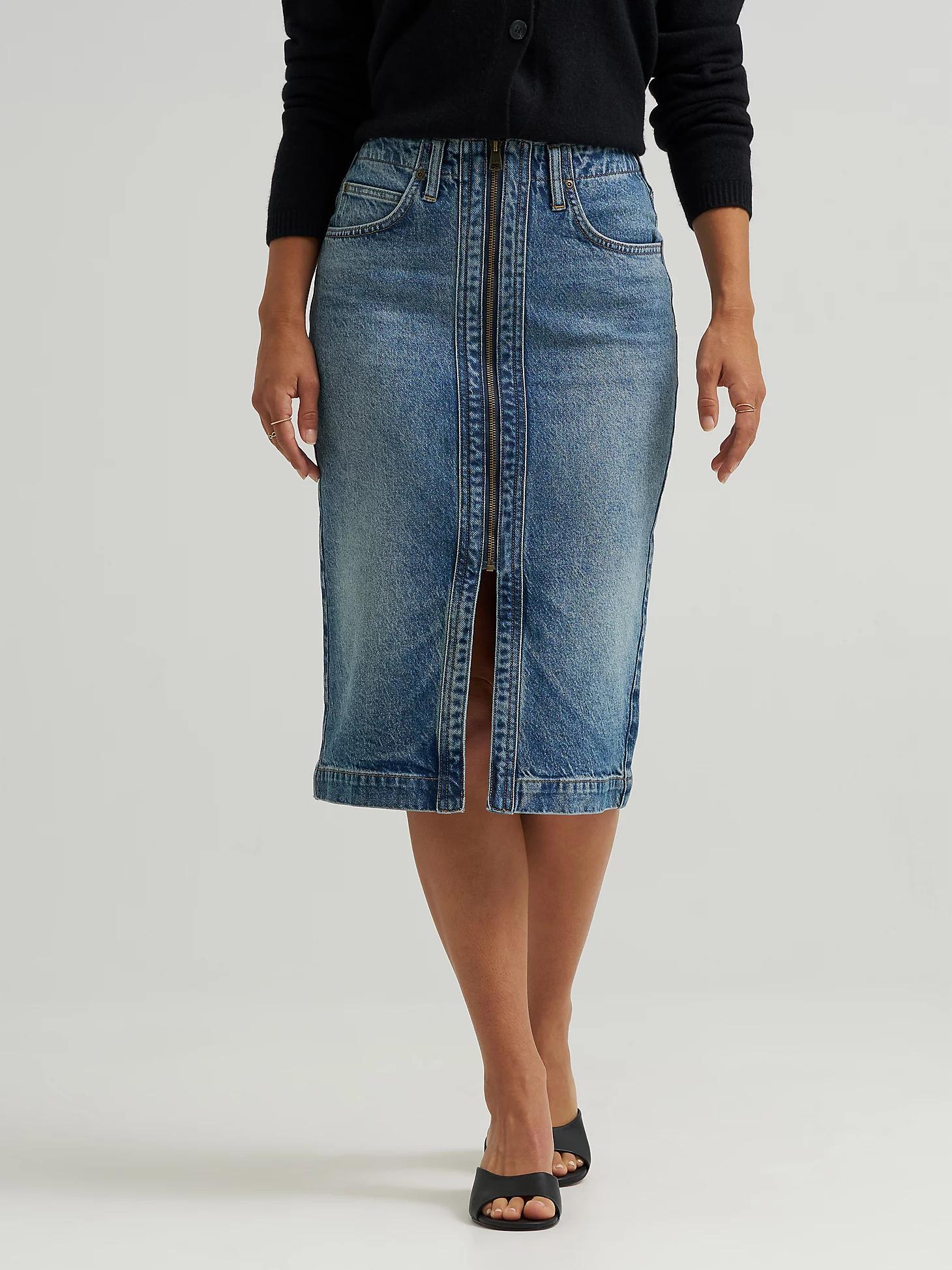 Women's High Rise Zip Front Denim Midi Skirt | Women's Skirts & Dresses | Lee® Product Image