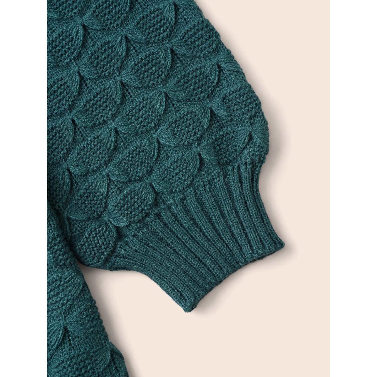 Plus Size Fish Scale Texture Drop Shoulder Pullover Cyan Women Casual Loose Long Sleeve Round Neck Everyday Pullovers BloomChic 18-20/2X Product Image