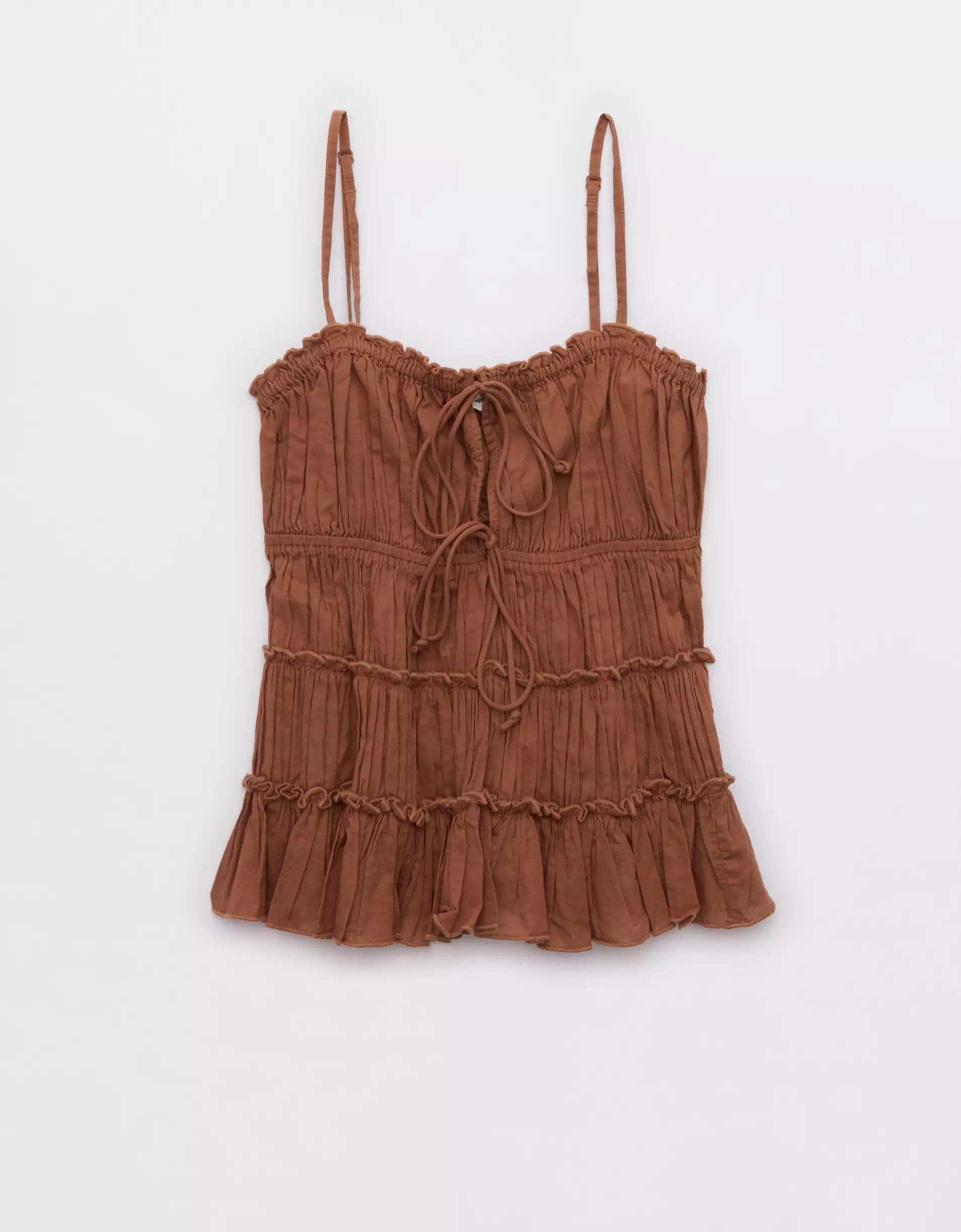 Aerie Tie Front Tiered Tank Top Product Image