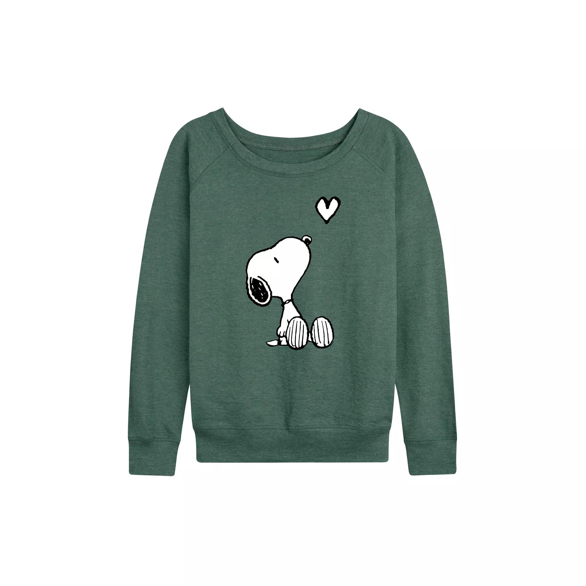Women's Peanuts Valentine's Snoopy Heart French Terry Long Sleeve Tee,  Product Image
