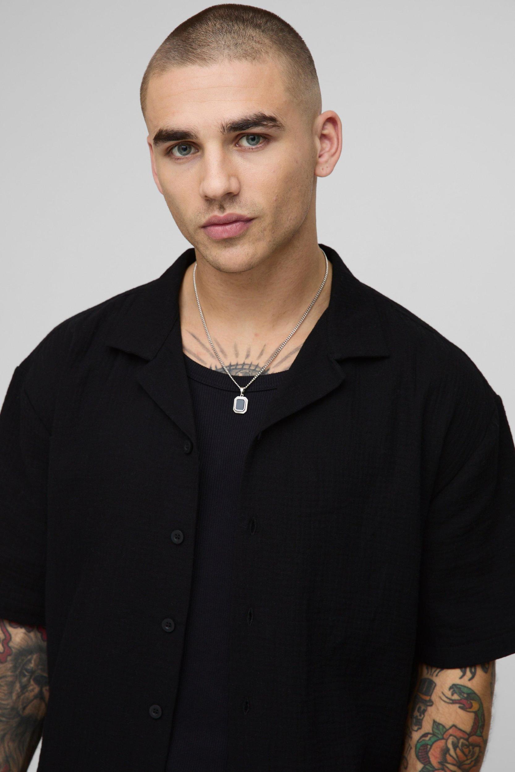 Oversized Revere Cheesecloth Shirt & Relaxed Short Set | boohooMAN USA Product Image