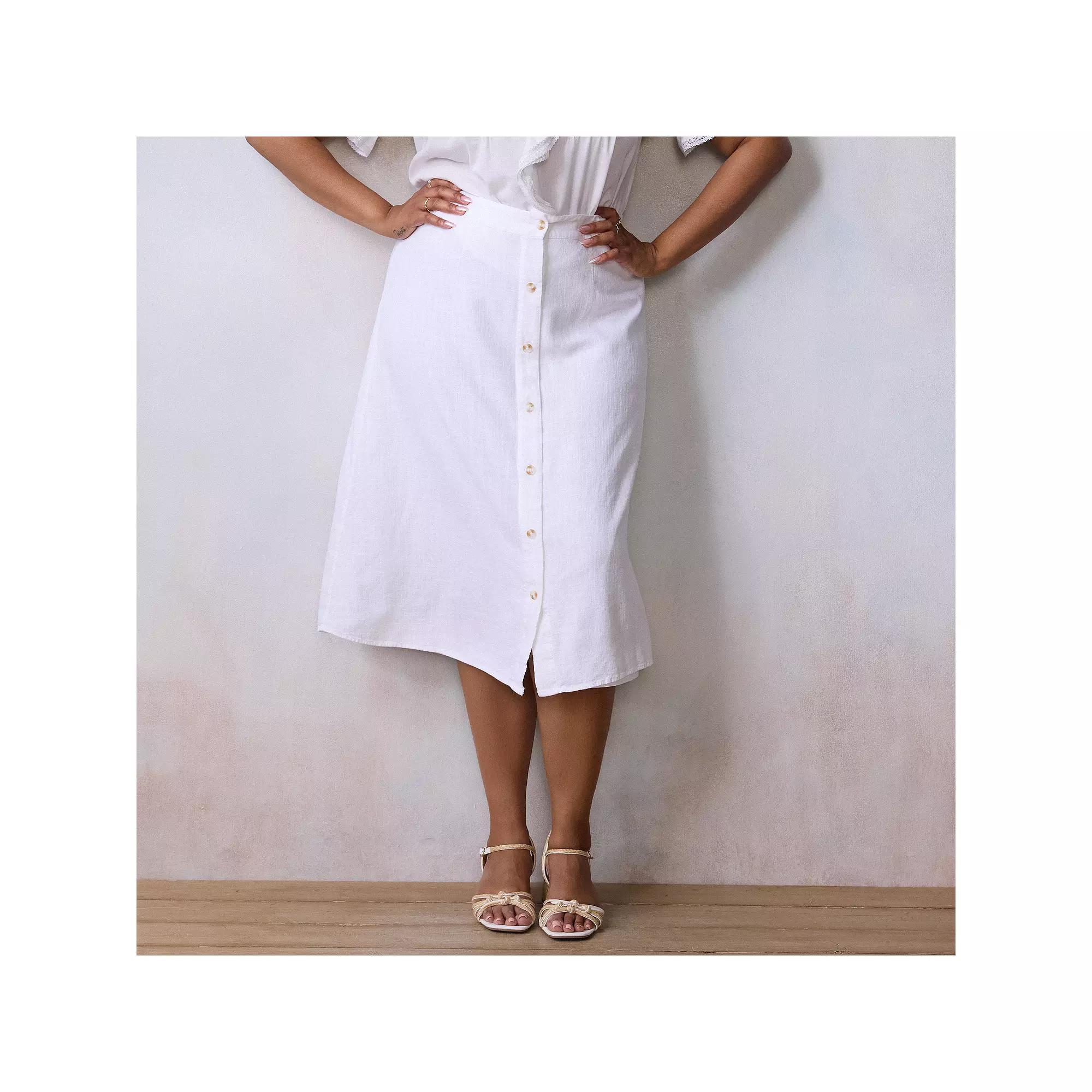 Plus Size LC Lauren Conrad Button-Front Midi Skirt, Women's, Size: 3XL, Grey White Product Image