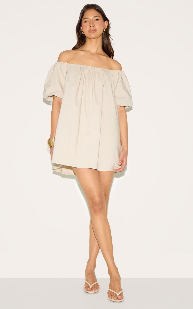Stone Bardot Puff Sleeve Shift Dress Product Image