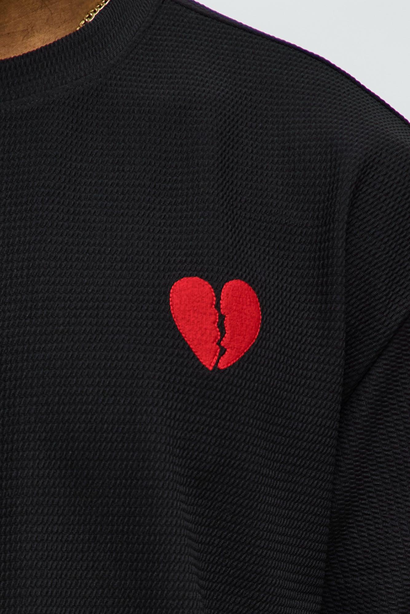 Broken Heart Textured Short Sleeve Tee - Black Product Image