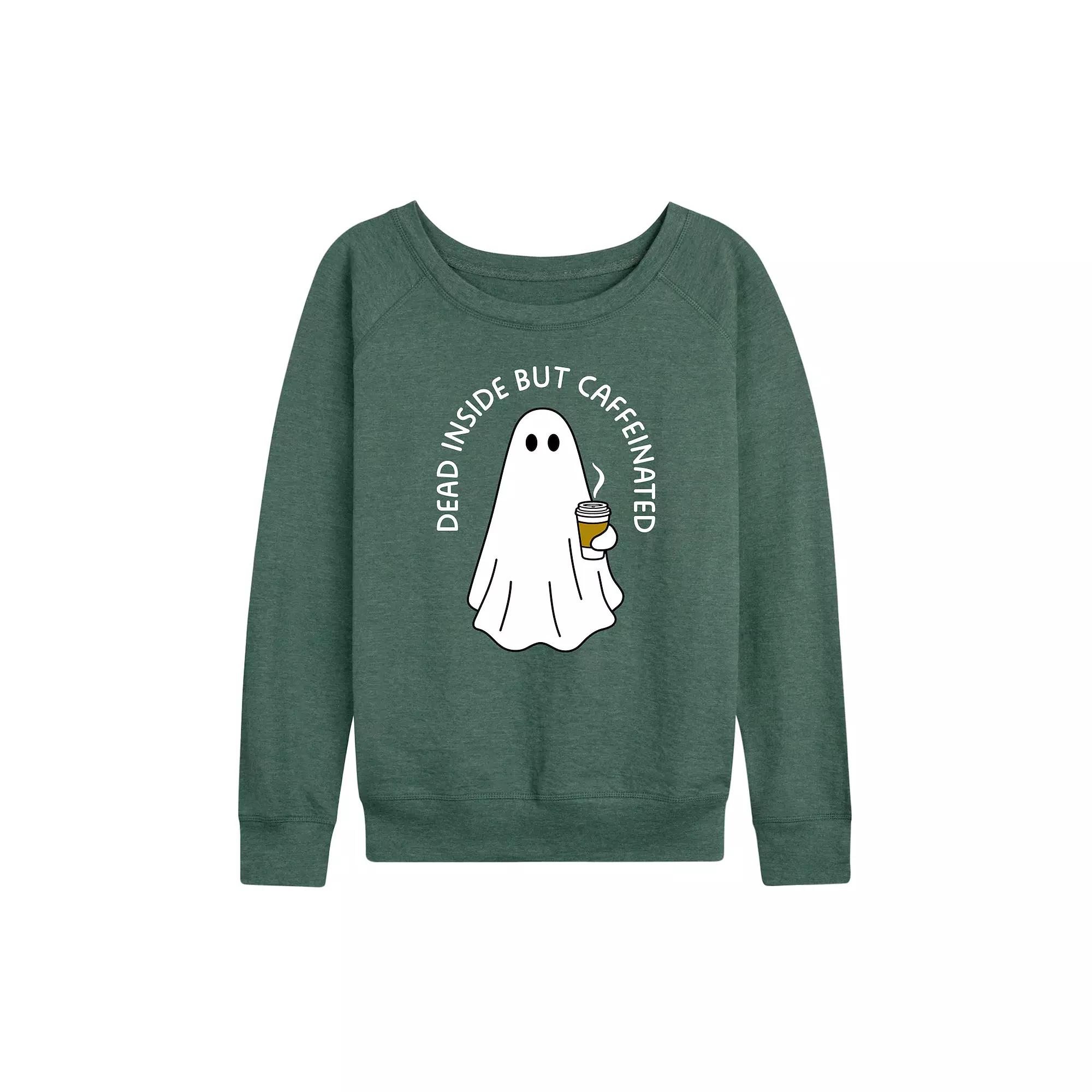 Women's Dead Inside But Caffeinated Ghost French Terry Long Sleeve Tee,  Product Image