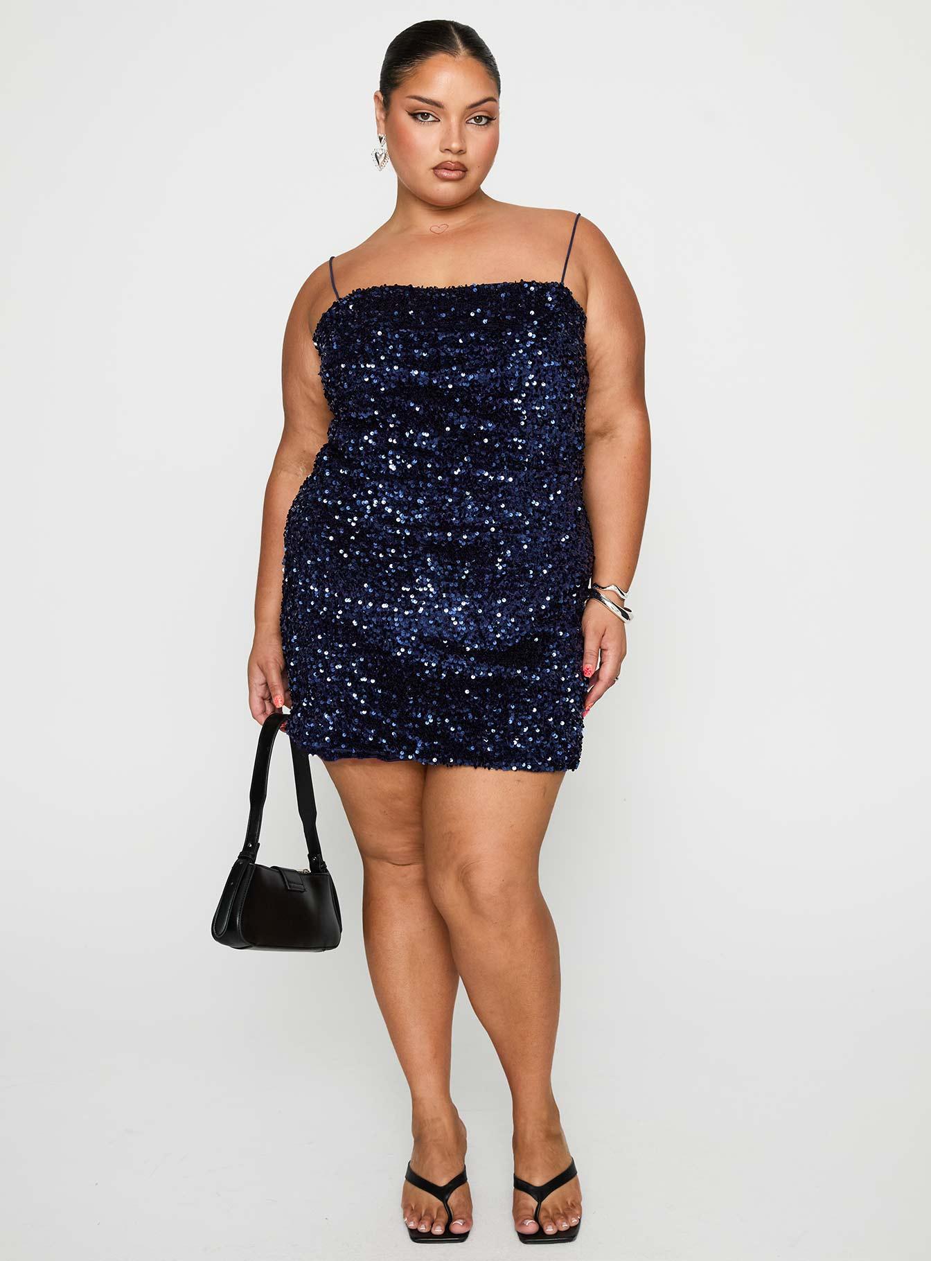 Layney Sequin Mini Dress Navy Curve Product Image