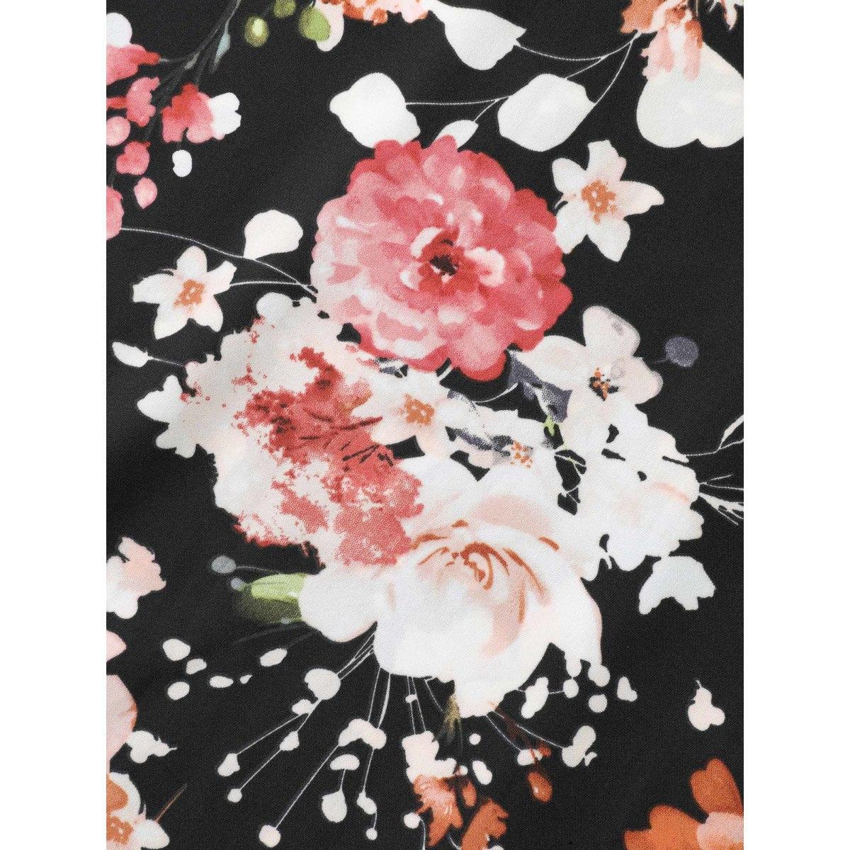 Plus Size Midnight Florals Cinched-Waist Pockets Midi Dress Black Women Overlap Collar Half Sleeve Curvy BloomChic 26/4X Product Image