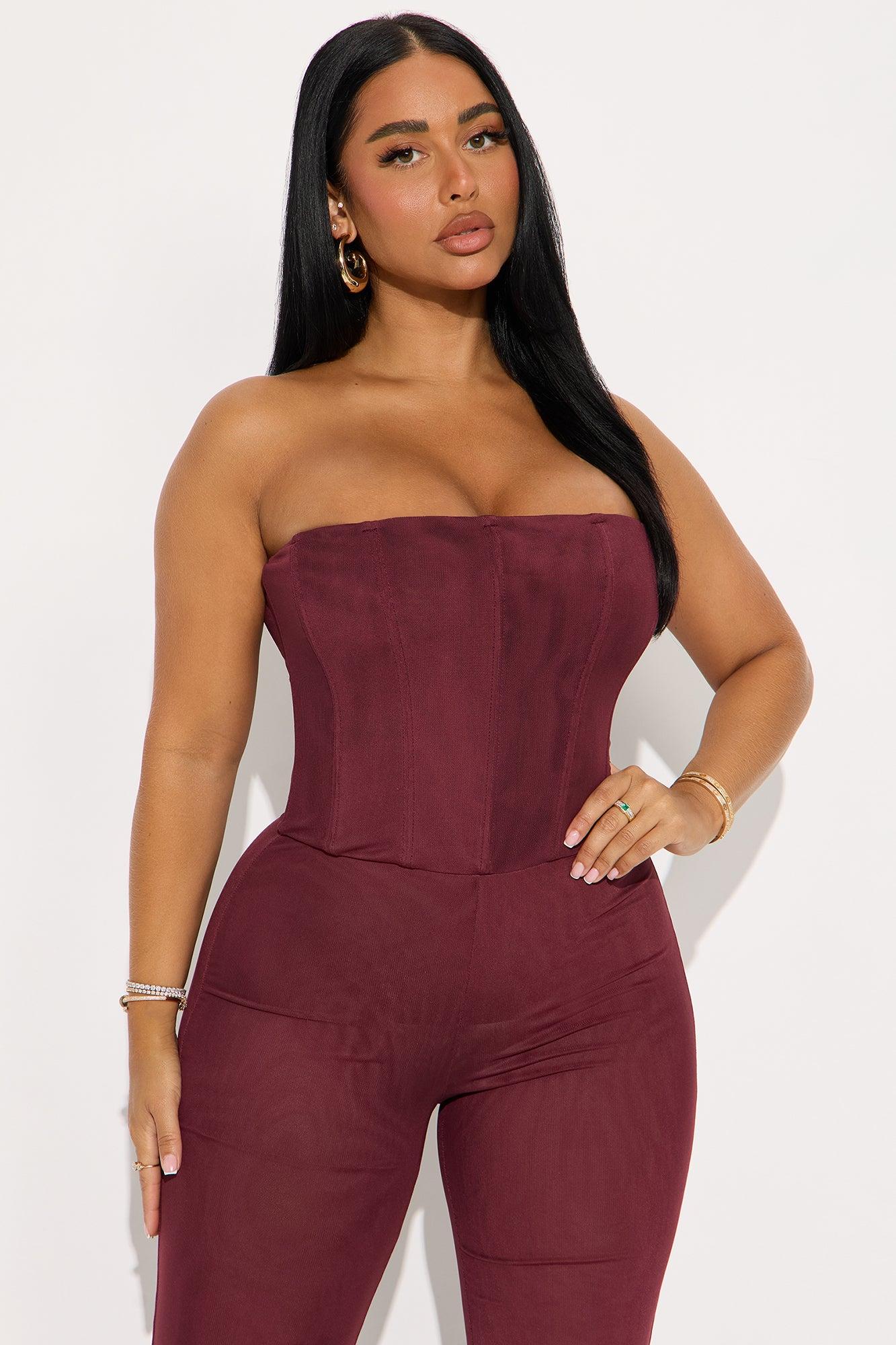 Martina Mesh Double Lined Straight Leg Jumpsuit - Burgundy Female Product Image