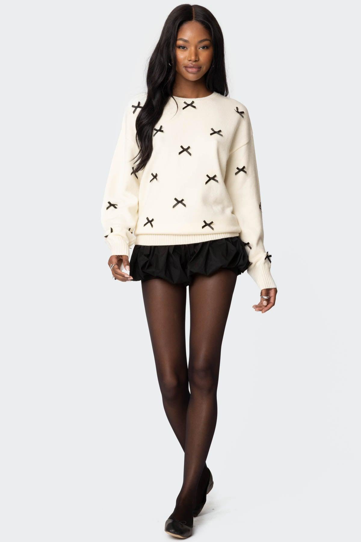 Satin Effect Bow Oversized Sweater Product Image