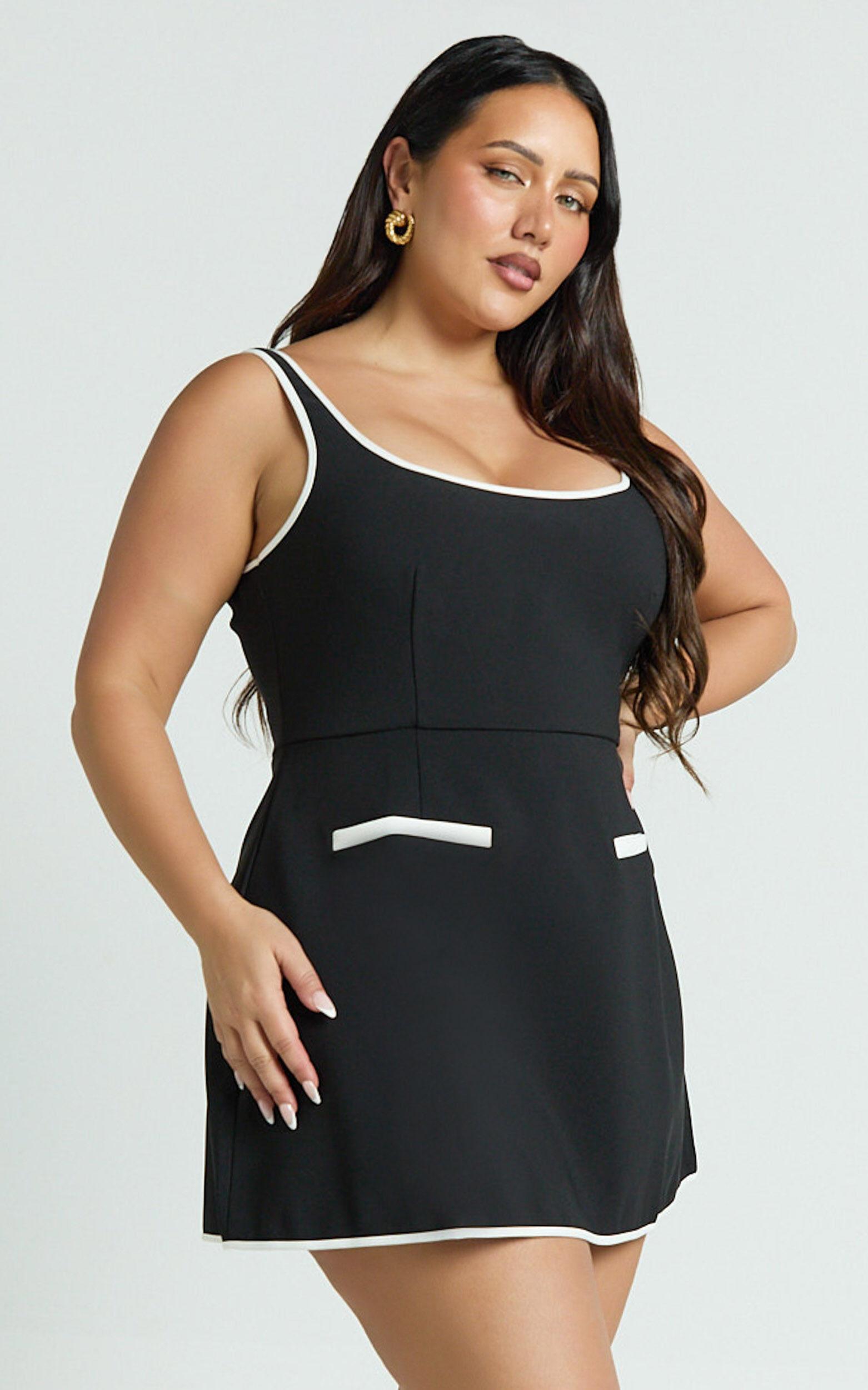 Pauline Mini Dress - Contrast Square Neck Fit and Flare Dress in Black Product Image