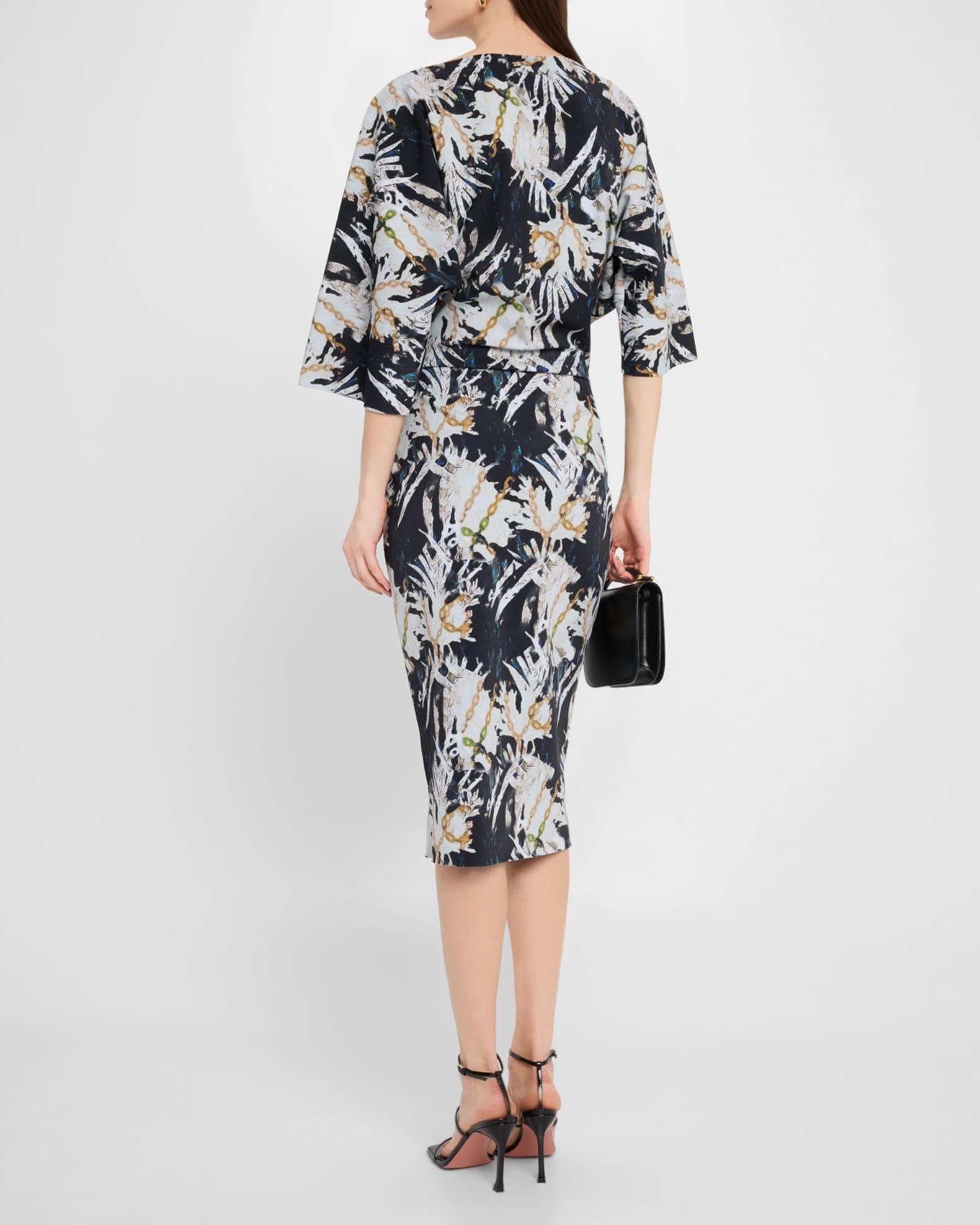 Abstract-Print Blouson Midi Dress Product Image